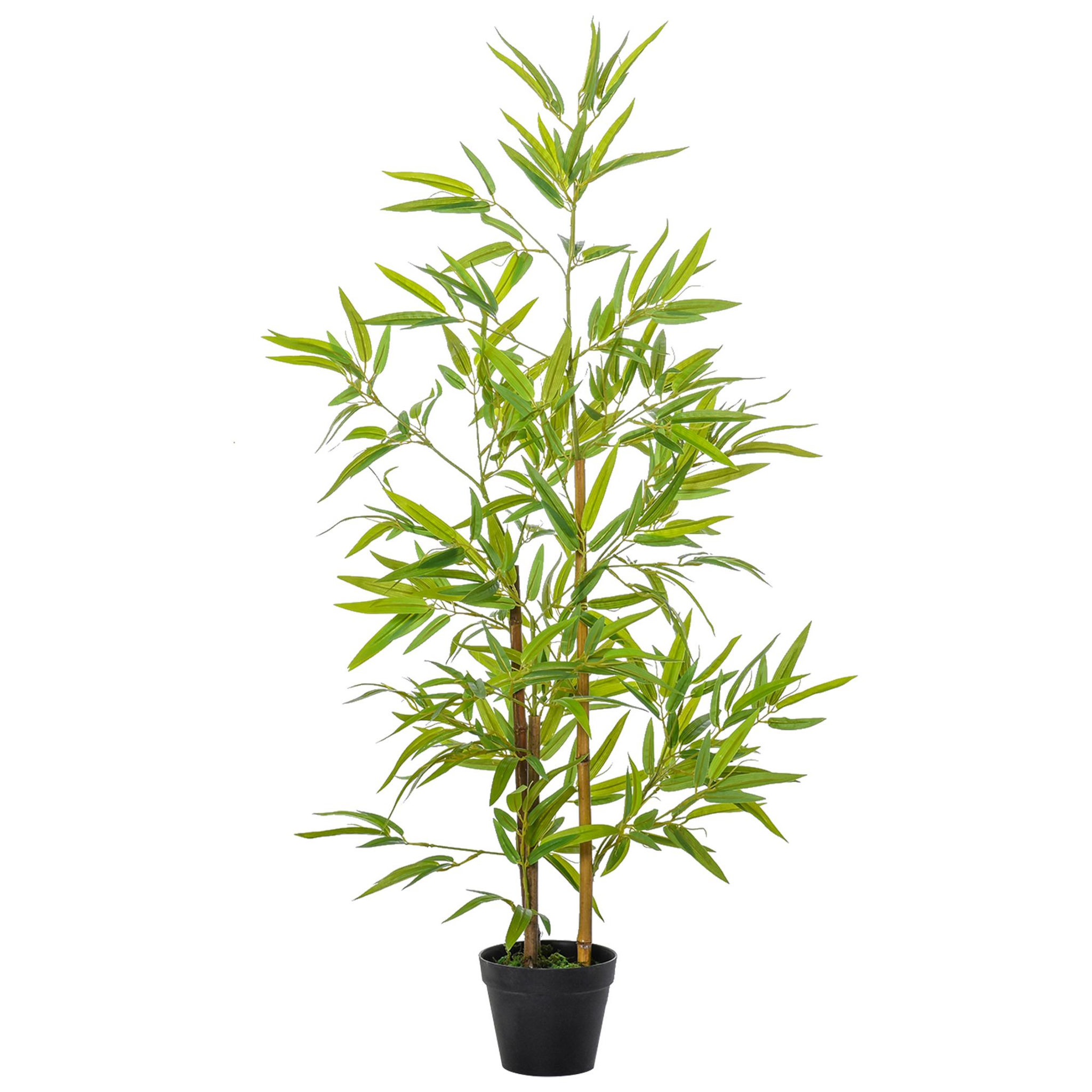 Voir la diapositive 1 : OUTSUNNY Outsunny Bambou artificiel hauteur 1,2 m 369 feuilles denses réalistes pot inclus noir avec lichen vert