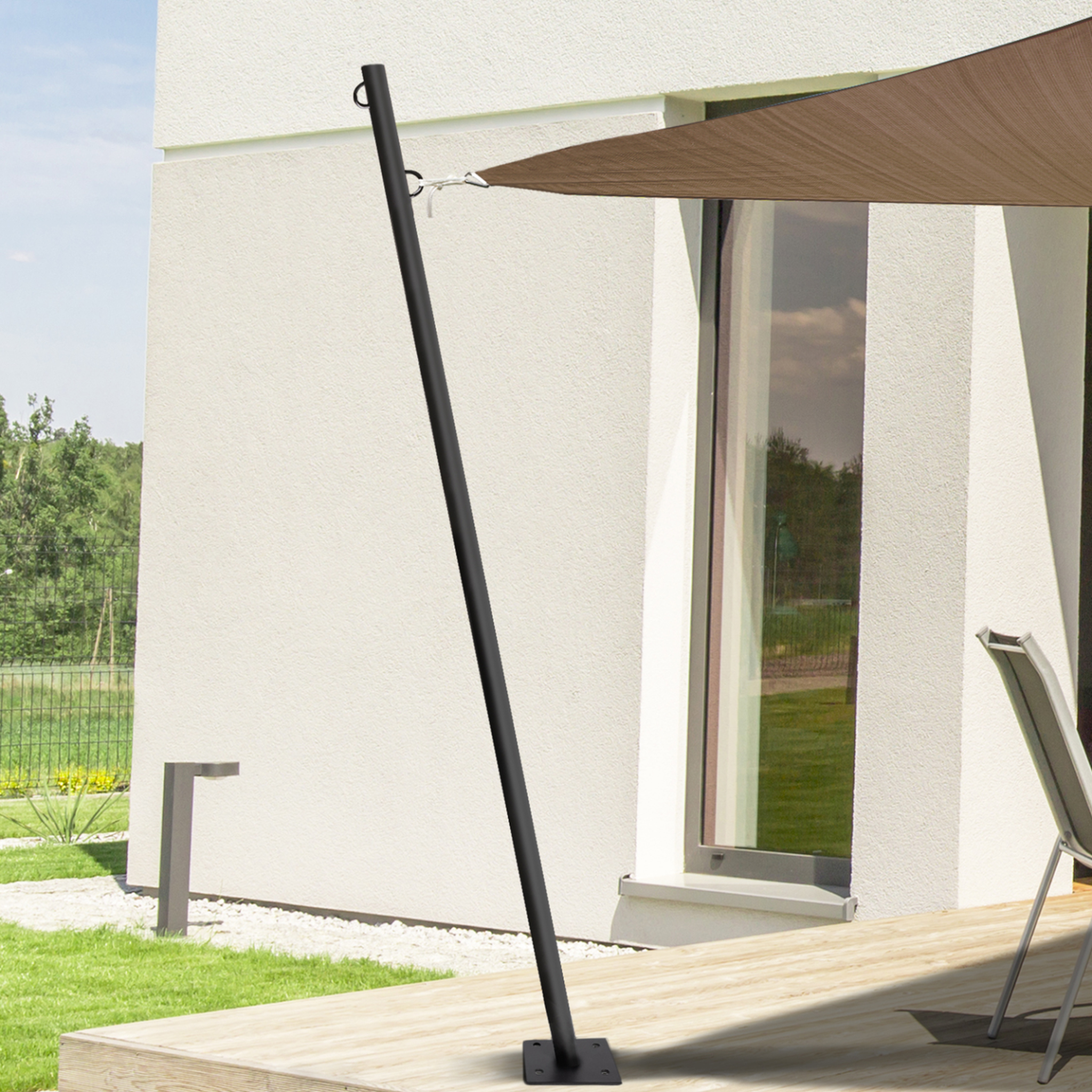 Voir la diapositive 2 : ID MARKET Lot de 2 mâts de fixation pour voile d'ombrage h.220 cm poteaux et bases acier