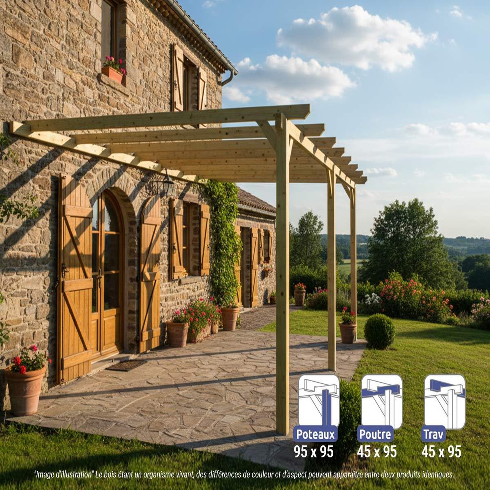 JARDIDECO Pergola adossée en bois massif orléans 600 x 420 cm - maderland