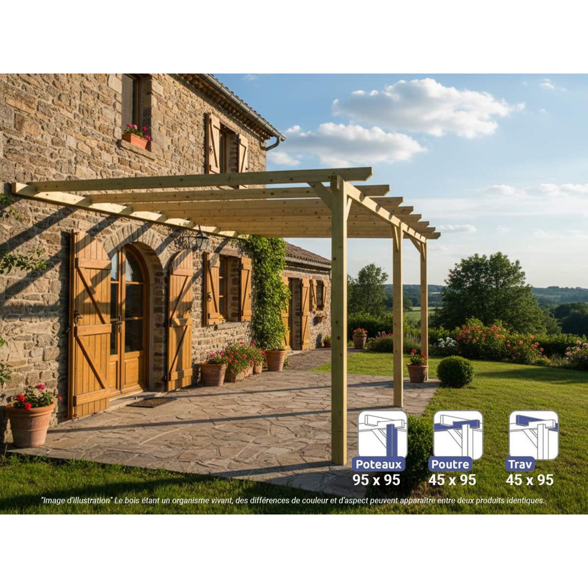 JARDIDECO Pergola adossée en bois massif Orléans 600 x 420 cm - Maderland