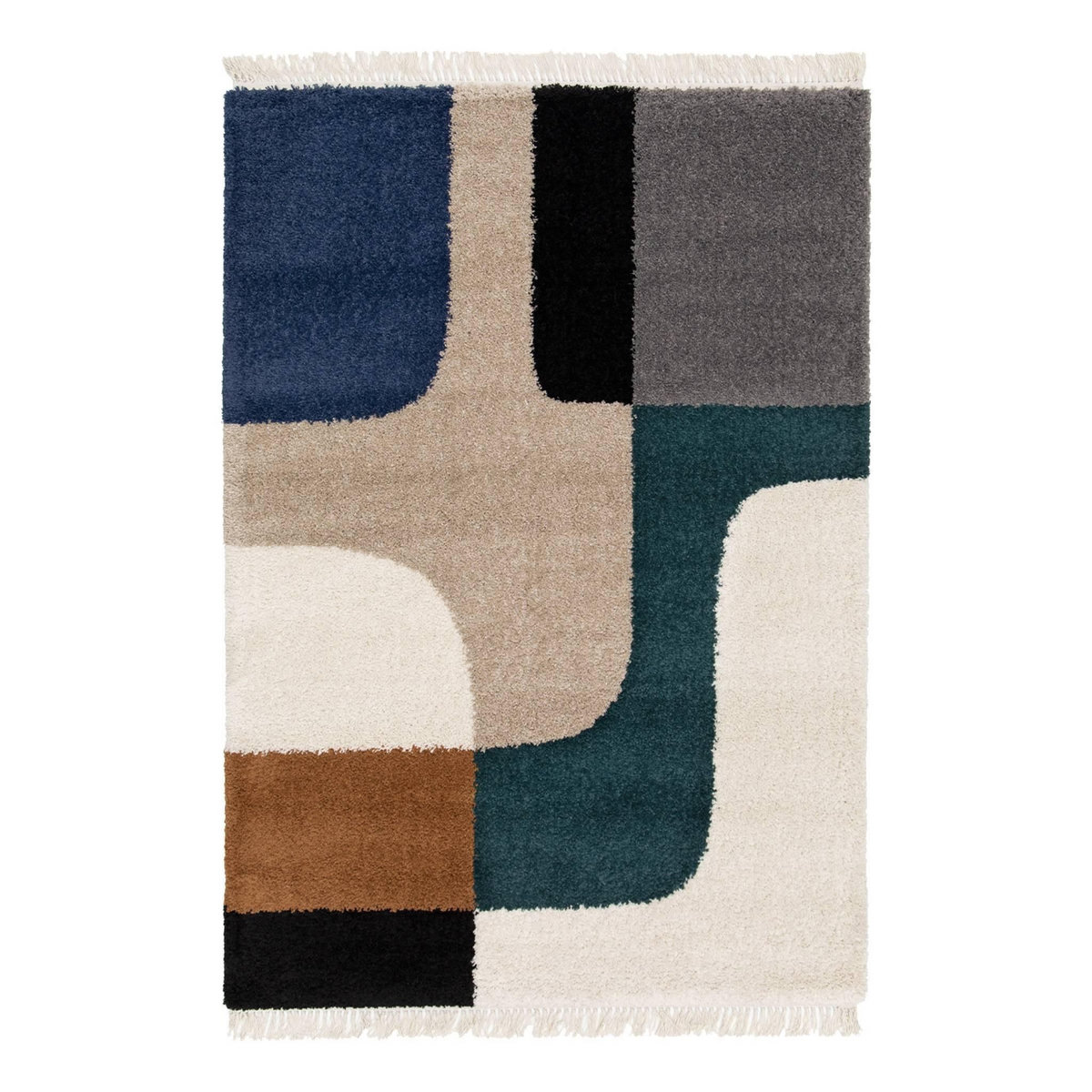 SWEEEK Tapis intérieur shaggy, motifs géométriques, crème