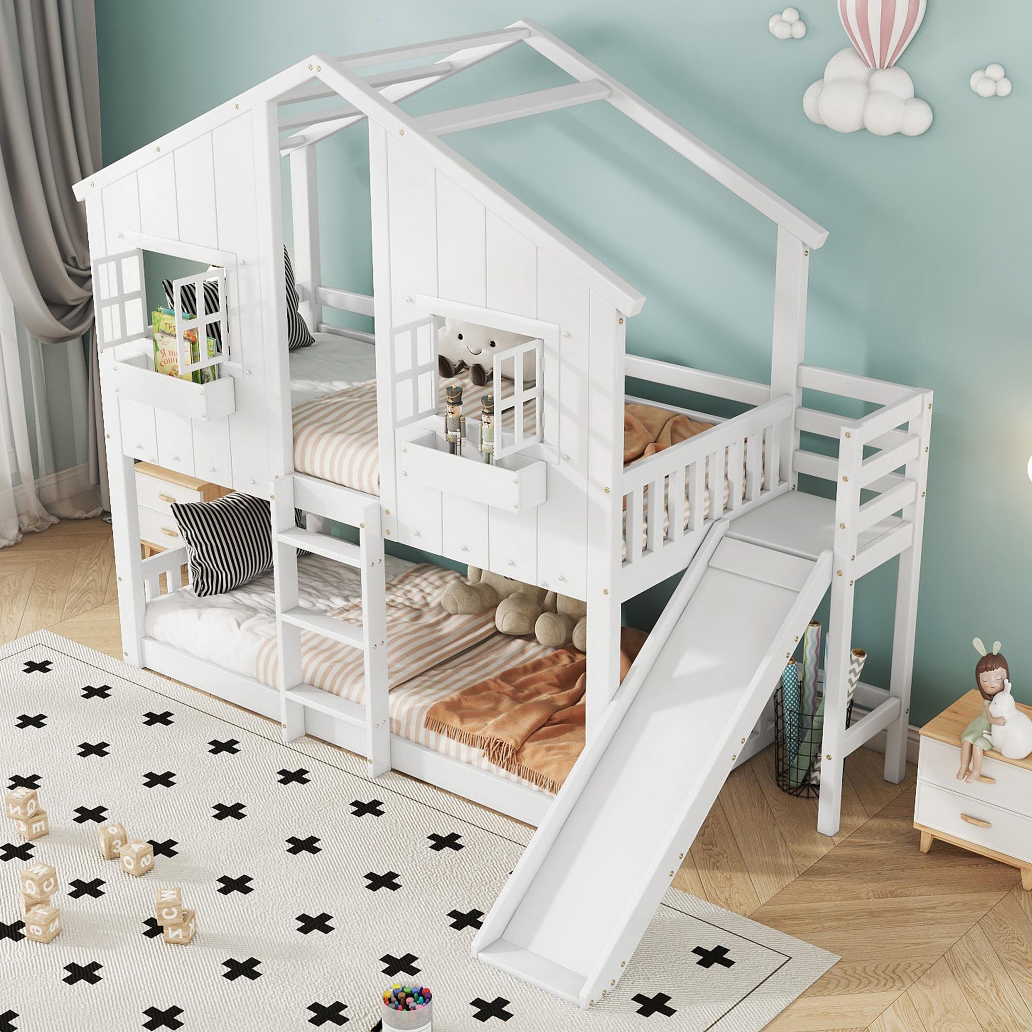 Voir la diapositive 5 : MERAX Lit superposé 90x200cm bois et mdf coloris blanc