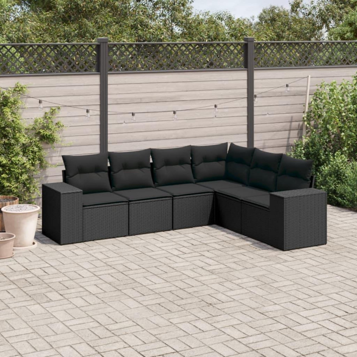 VIDAXL Salon de jardin 6 pcs avec coussins noir resine tressee