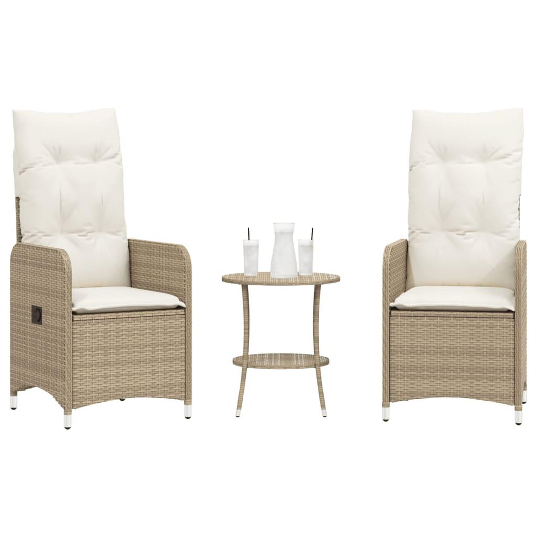 VIDAXL Chaises inclinables de jardin lot de 2 avec table beige rotin