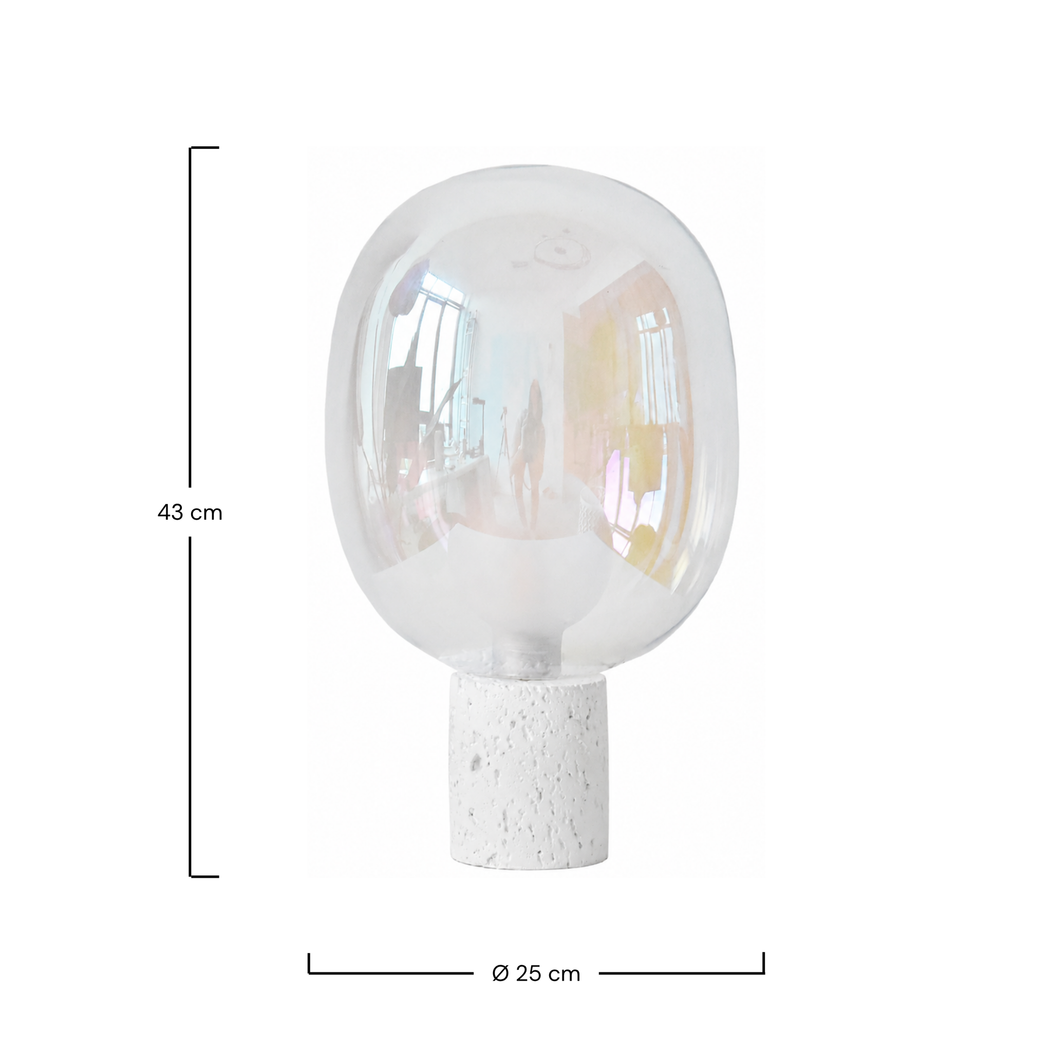 Voir la diapositive 4 : MAISON PAVANE Lampe à poser en verre irisé et béton blanc H43 cm-Bulle