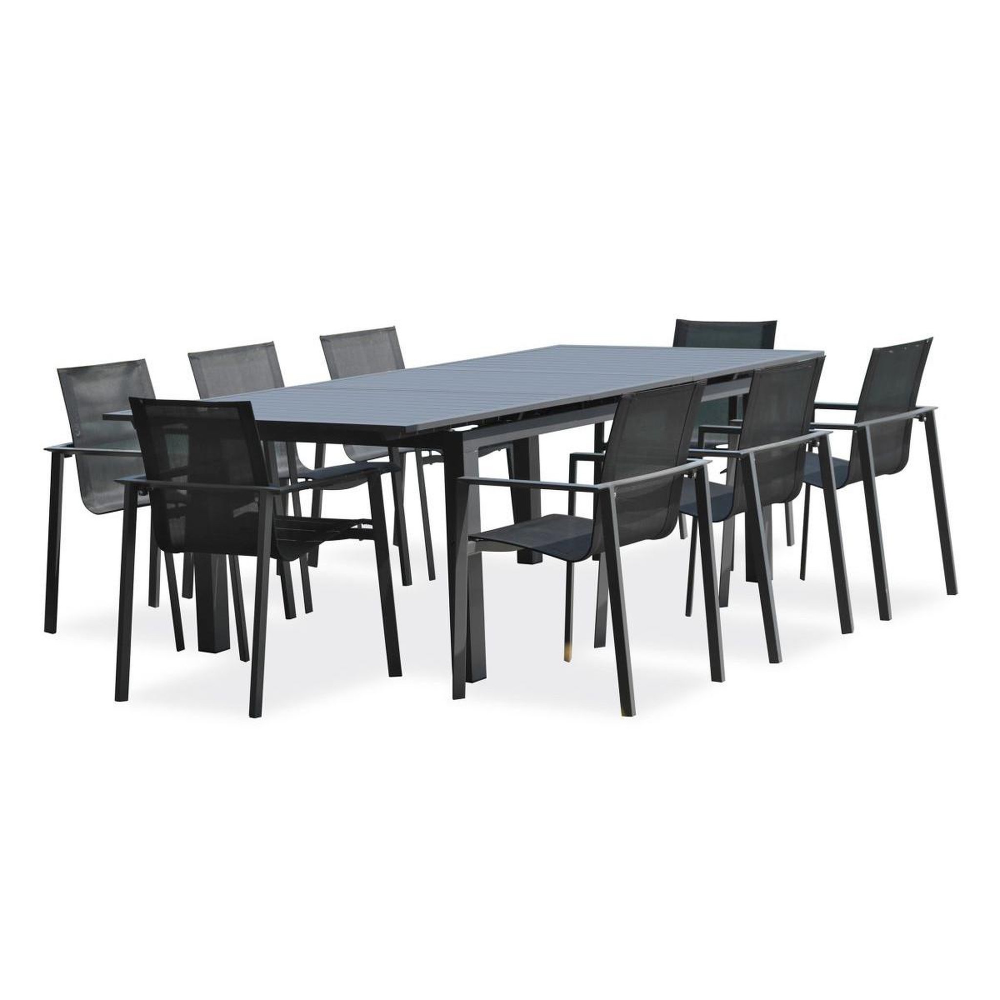 DCB GARDEN Ensemble Table de Jardin Extensible & 8 Fauteuils  Miami  180-240cm Gris Anthracite