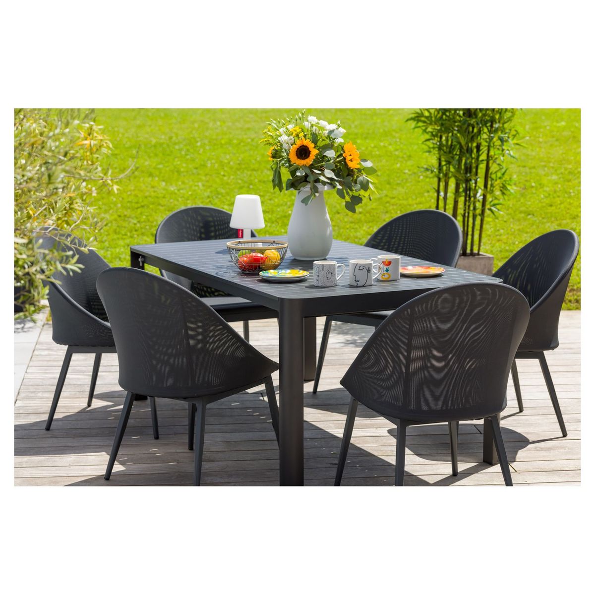 JARDILINE Lot de 2 fauteuils de jardin - Aluminium/Textilène - Anthracite - FUERTE VENTURA