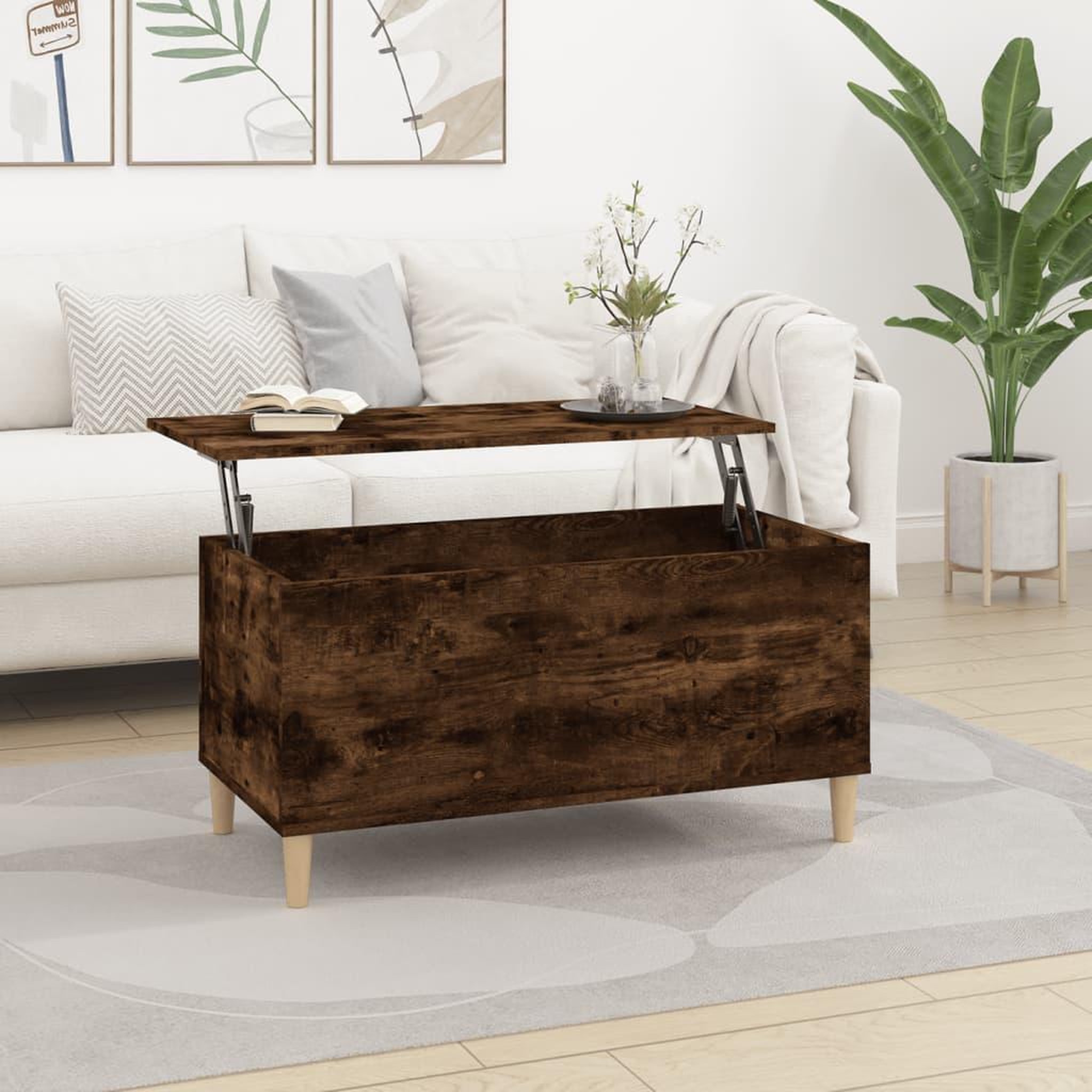 Voir la diapositive 1 : VIDAXL Table basse Chene fume 90x44,5x45 cm Bois d'ingenierie
