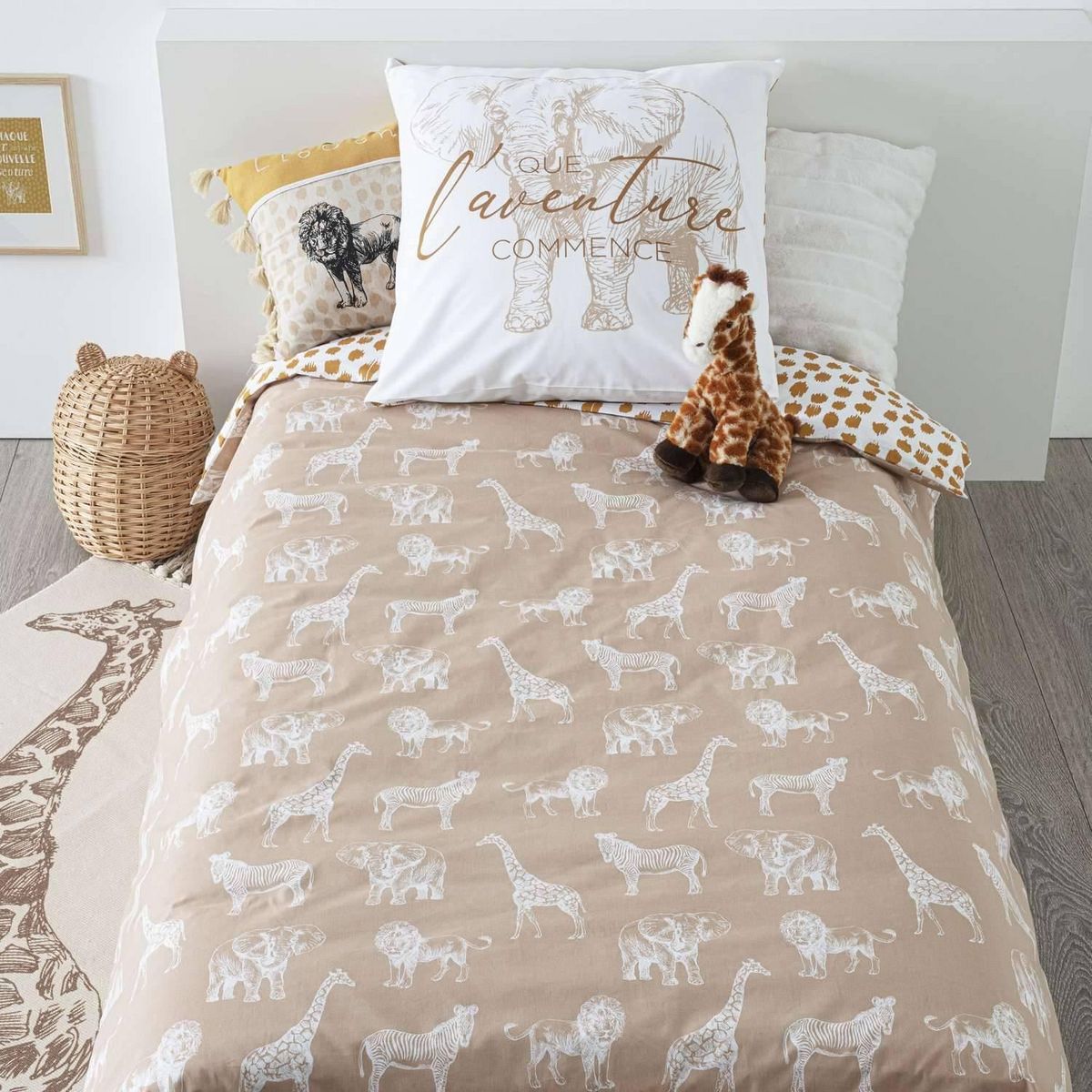 Atmosphera Kids Parure de lit enfant Savane - 100% coton 57 fils - 140 x 200 cm
