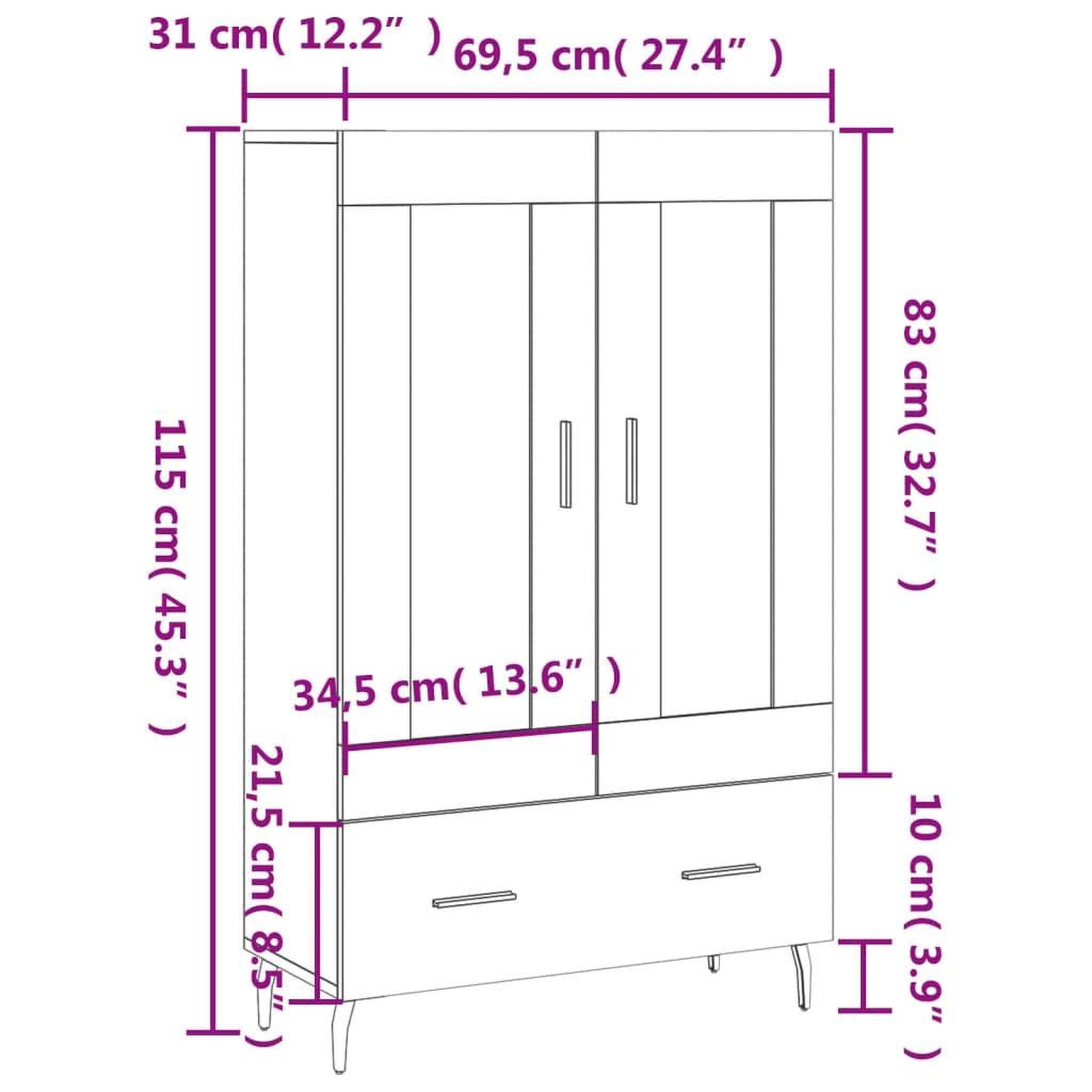 Voir la diapositive 6 : VIDAXL Buffet haut blanc 69,5x31x115 cm bois d'ingenierie
