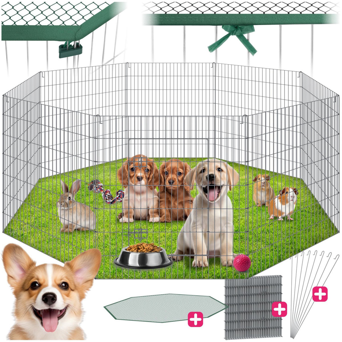 tectake Enclos extérieur composé de 8 grilles argent