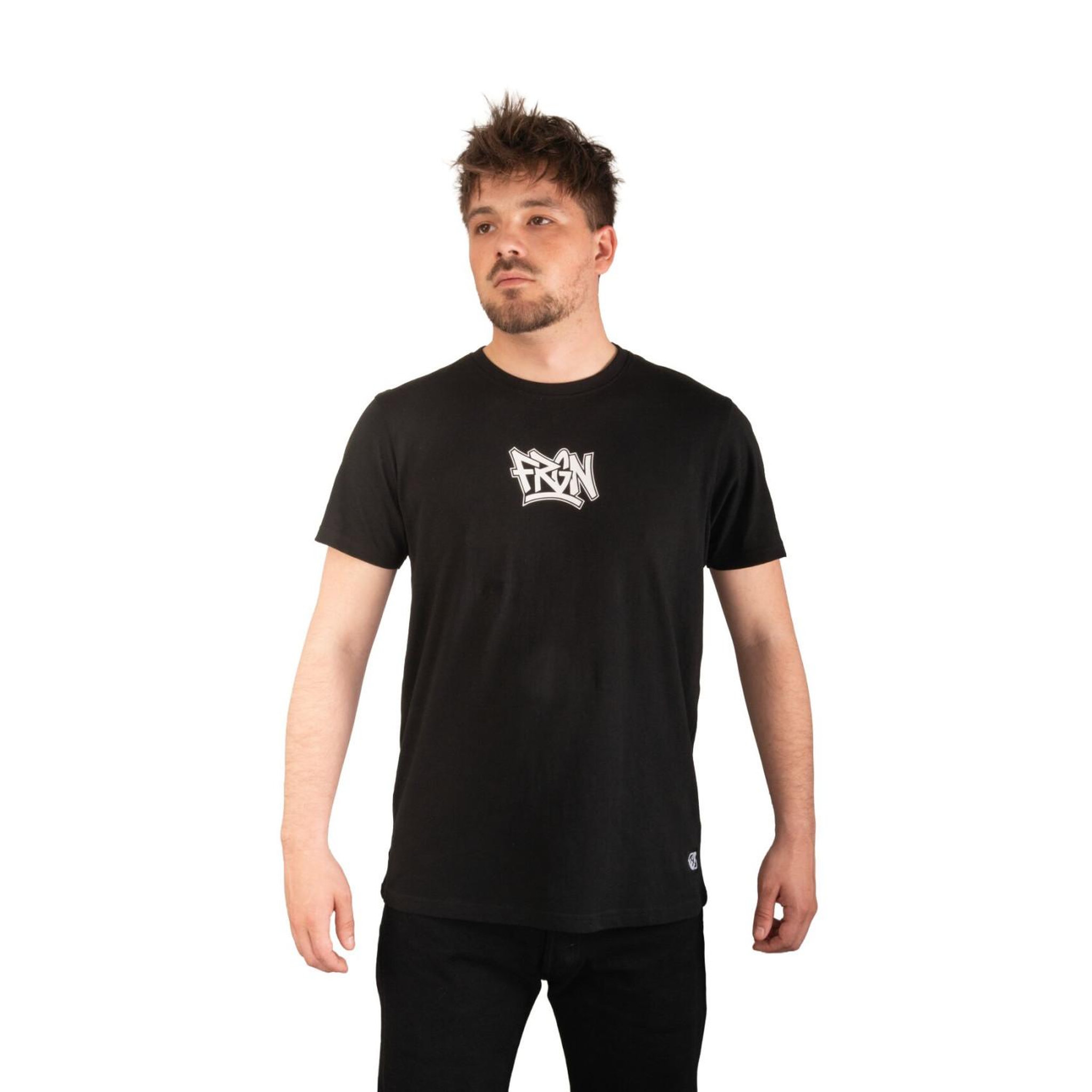 FREEGUN T-shirt homme en coton 140GSM imprimé devant et dos Boris. Coloris disponibles : Noir