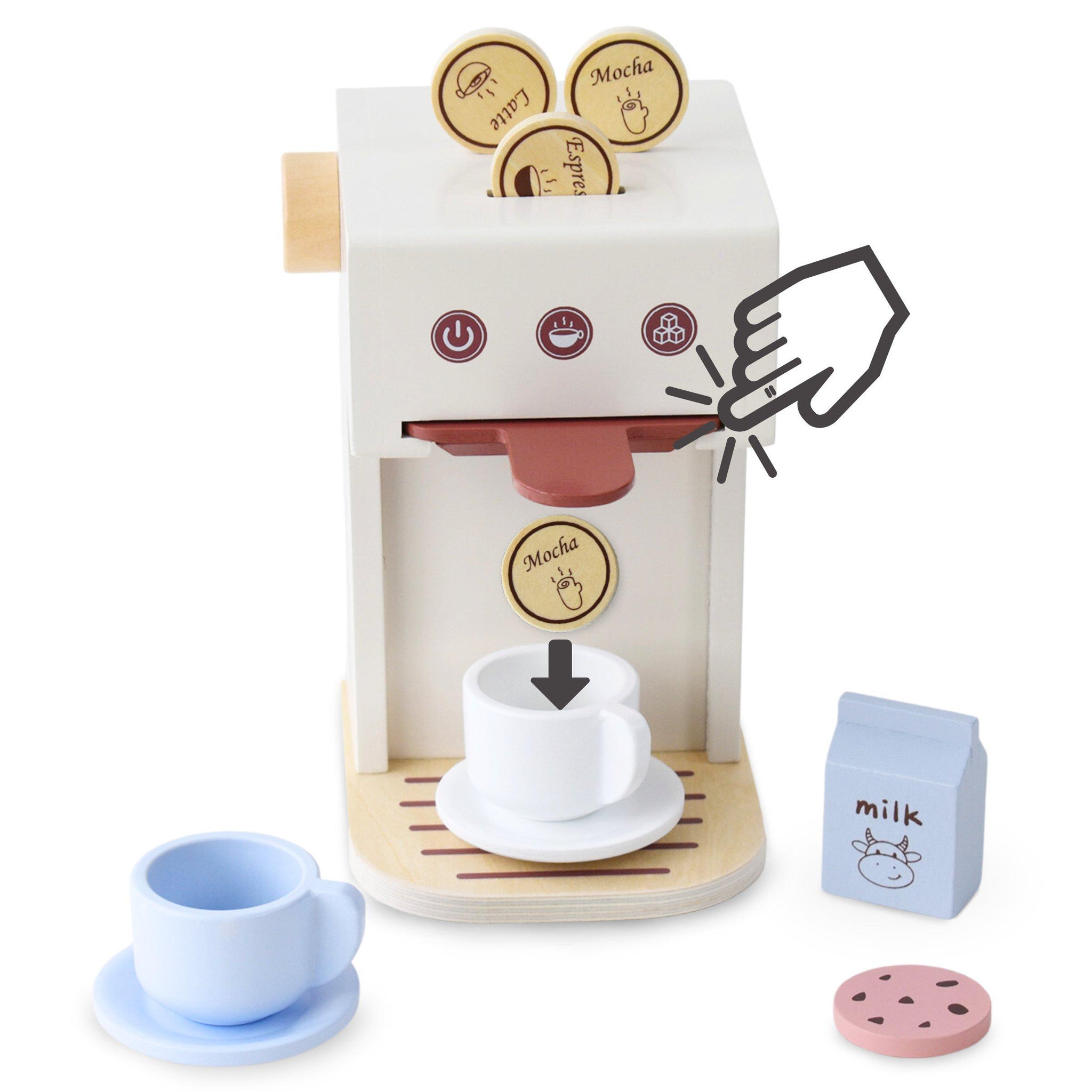 Voir la diapositive 2 : MAMABRUM Machine a Cafe Bois Enfant Mamabrum Jouet d'imitation Capsules Tasses 14x13x20cm