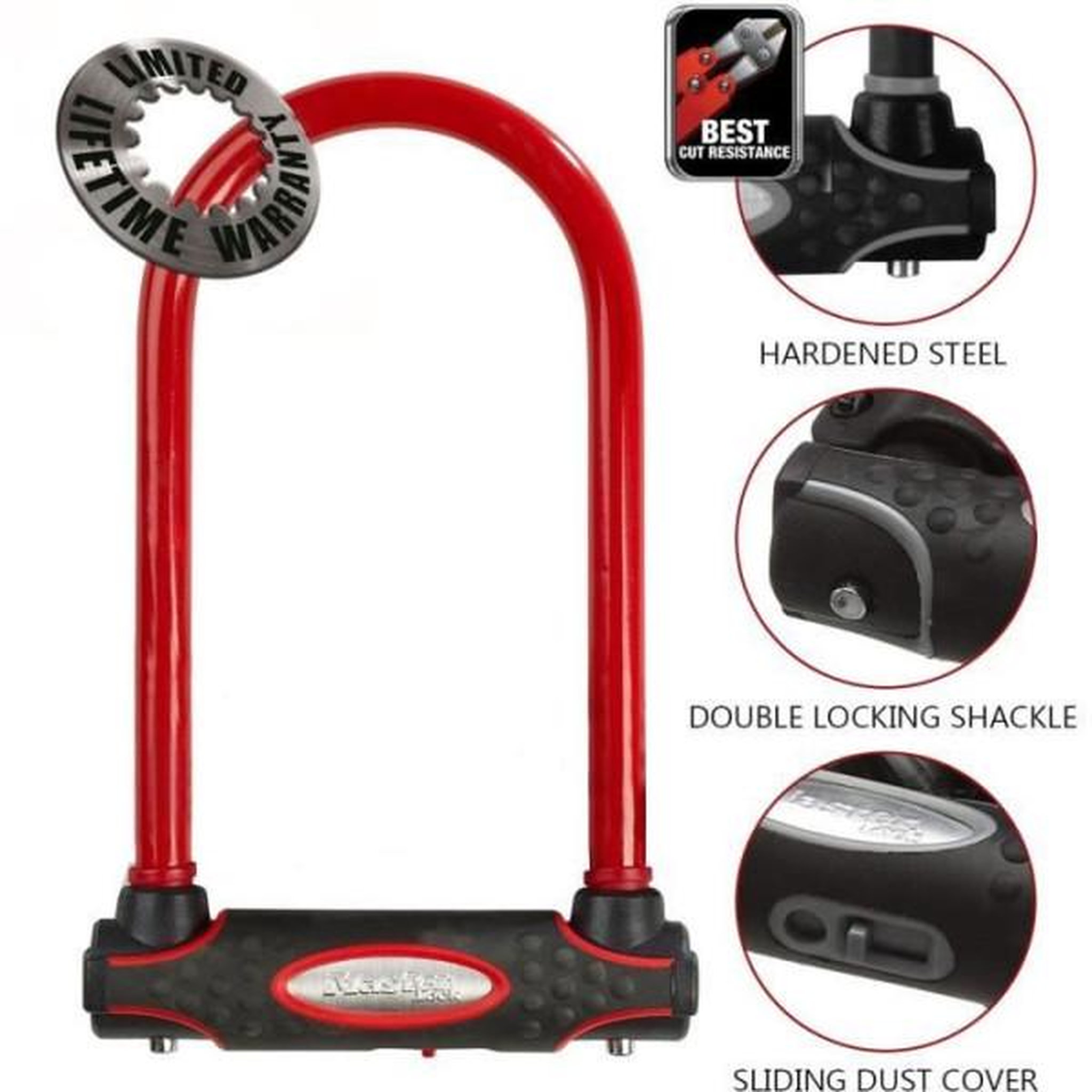Voir la diapositive 2 : Master lock MASTER LOCK Antivol Vélo U [A Clé] [Support de Vélo Universel] [Antivol Certifié] [Rouge] 8195EURDPROCOLR