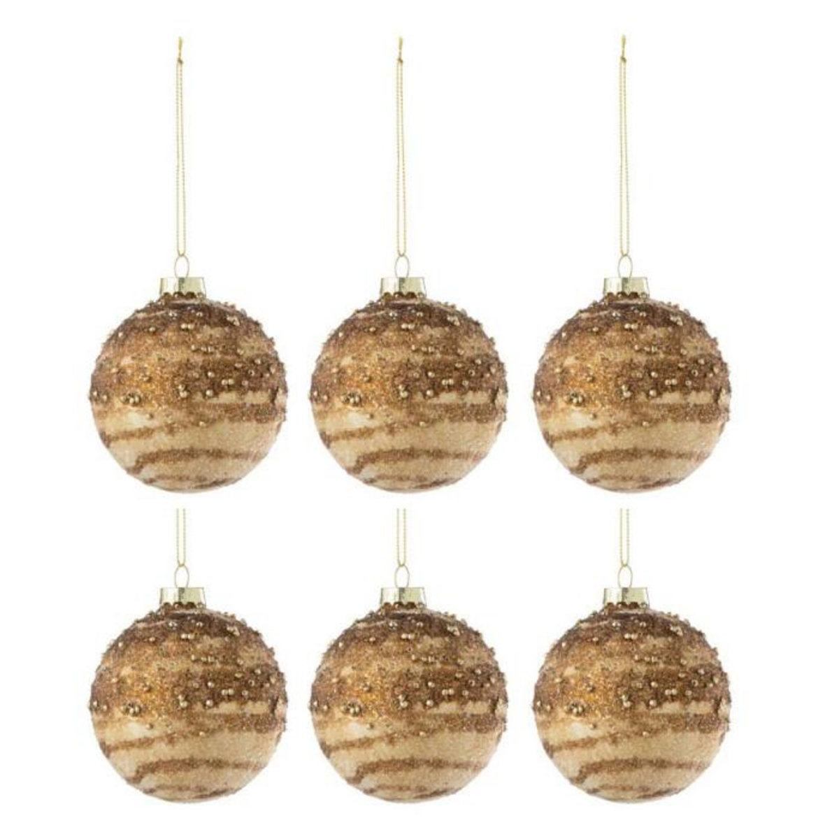Paris Prix Lot de 6 Boules de Noël Paillettes  Line  8cm Marron