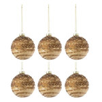 Paris Prix Lot de 6 Boules de Noël Paillettes  Line  8cm Marron