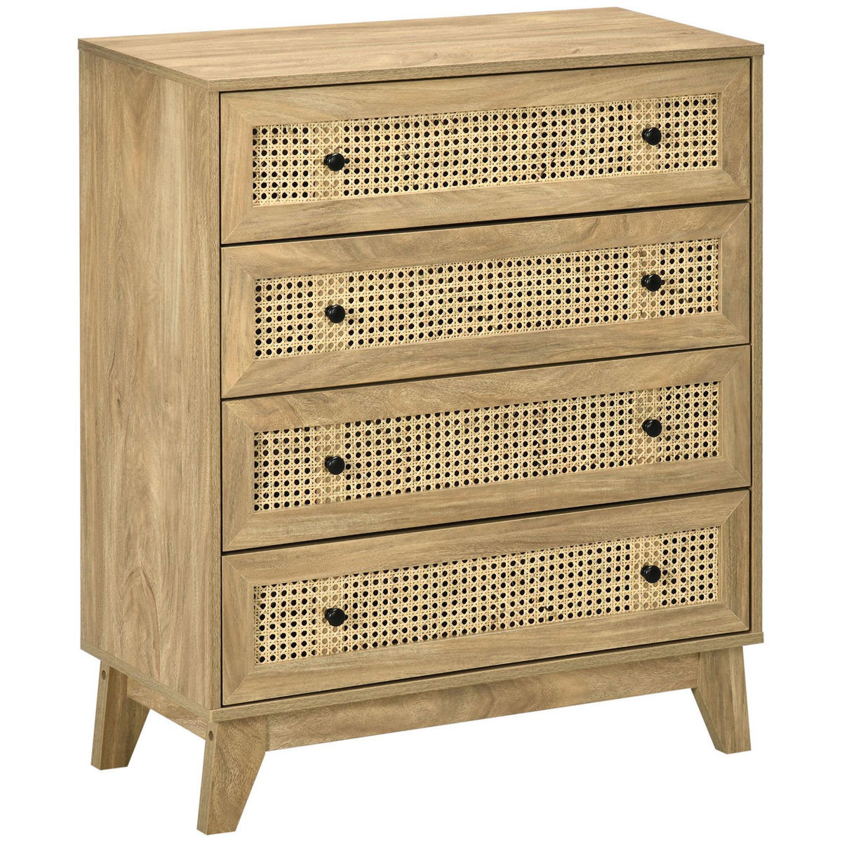 HOMCOM Commode 4 tiroirs style bohème chic cannage en rotin aspect bois de manguier