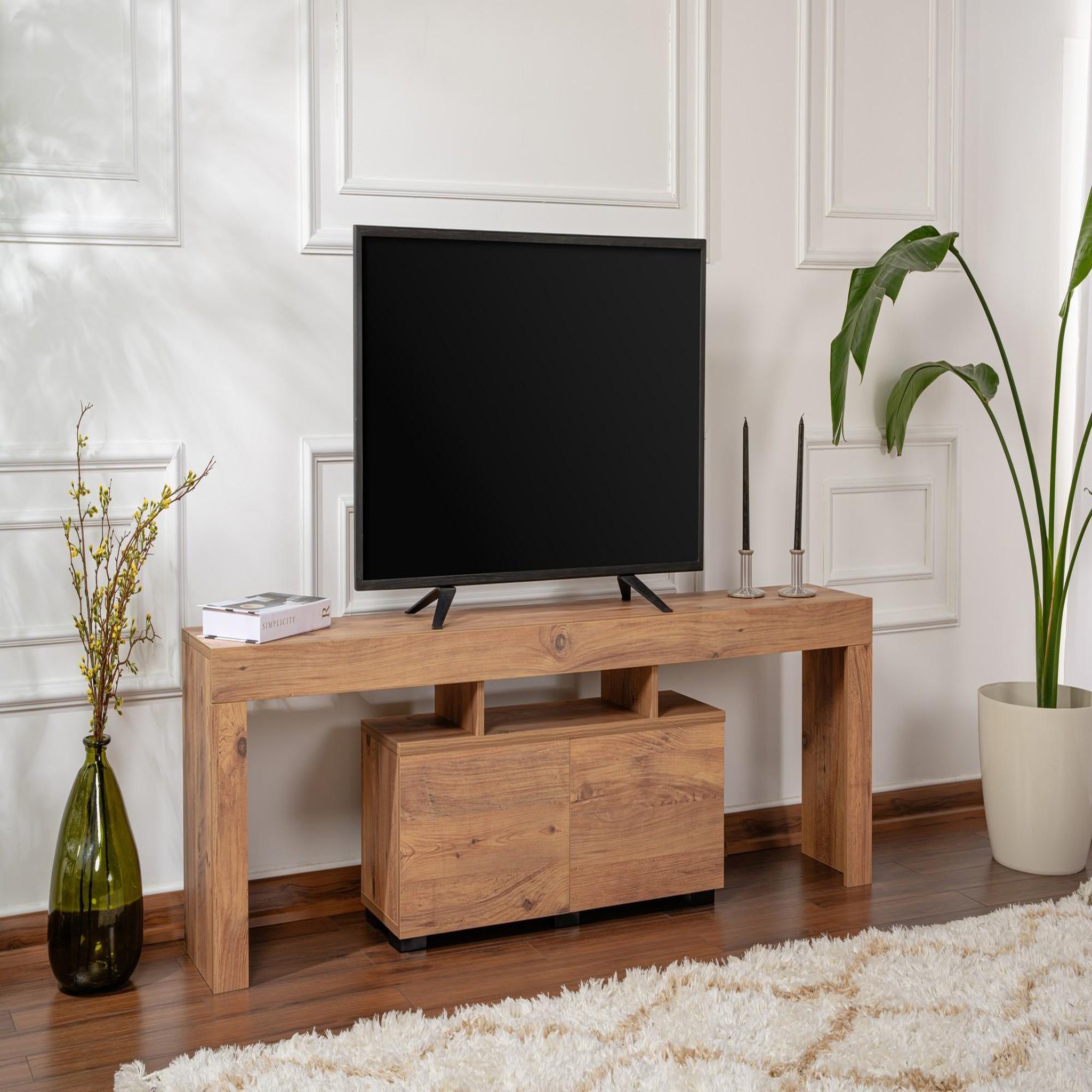 Voir la diapositive 2 : Habitat et Jardin Meuble tv en bois  enclave  - 180 x 31 x 50 cm - marron