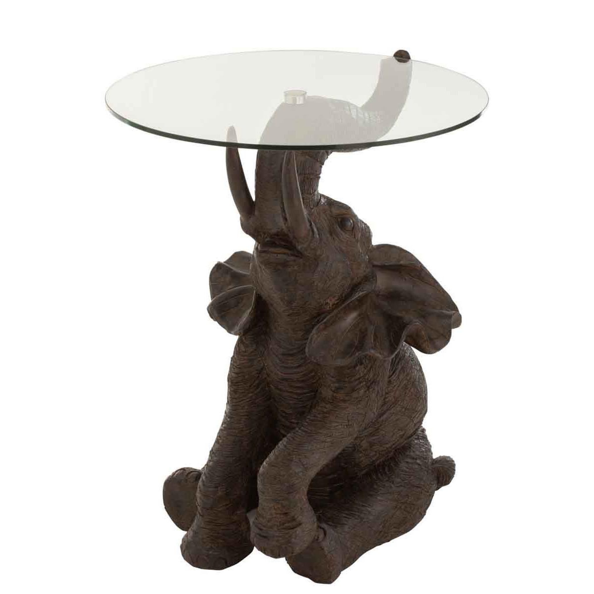 J-LINE Table d'Appoint  Éléphant  65cm Marron Foncé