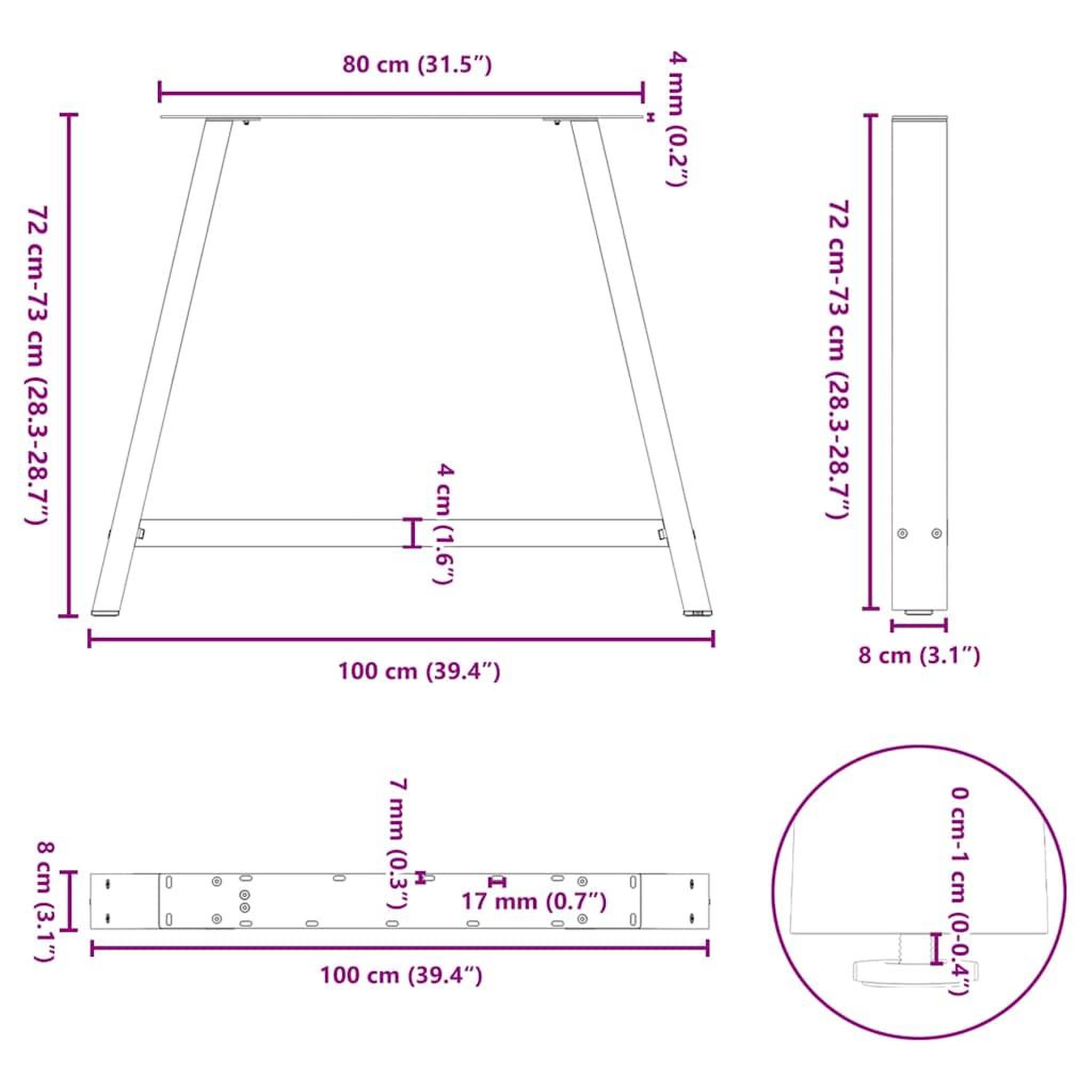 Voir la diapositive 6 : VIDAXL Pieds de table basse forme de A 2 pcs blanc 100x(72-73)cm acier