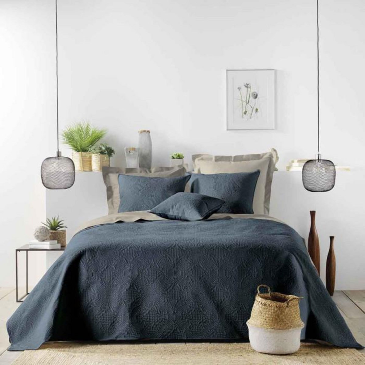 Paris Prix Housse de Coussin  Romane  60x60cm Bleu