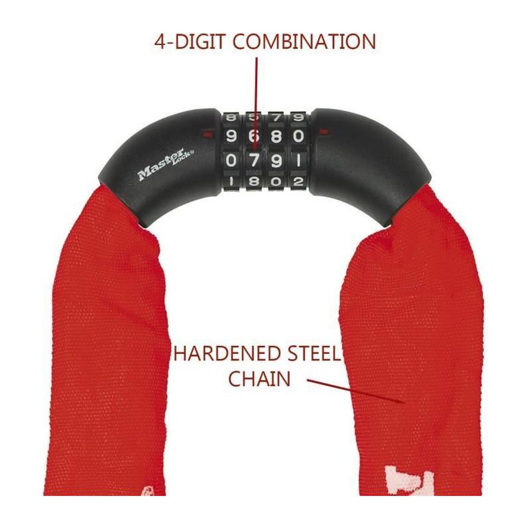 Voir la diapositive 3 : Master lock MASTER LOCK Chaîne Antivol Vélo [Combinaison] [90 cm Chaîne] [Rouge] 8392EURDPROCOLR