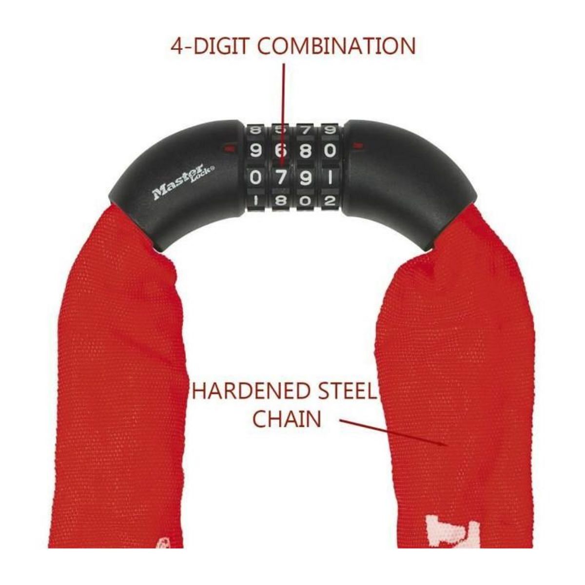 Master lock Chaîne Antivol Vélo [Combinaison] [90 cm Chaîne] [Rouge] 8392EURDPROCOLR
