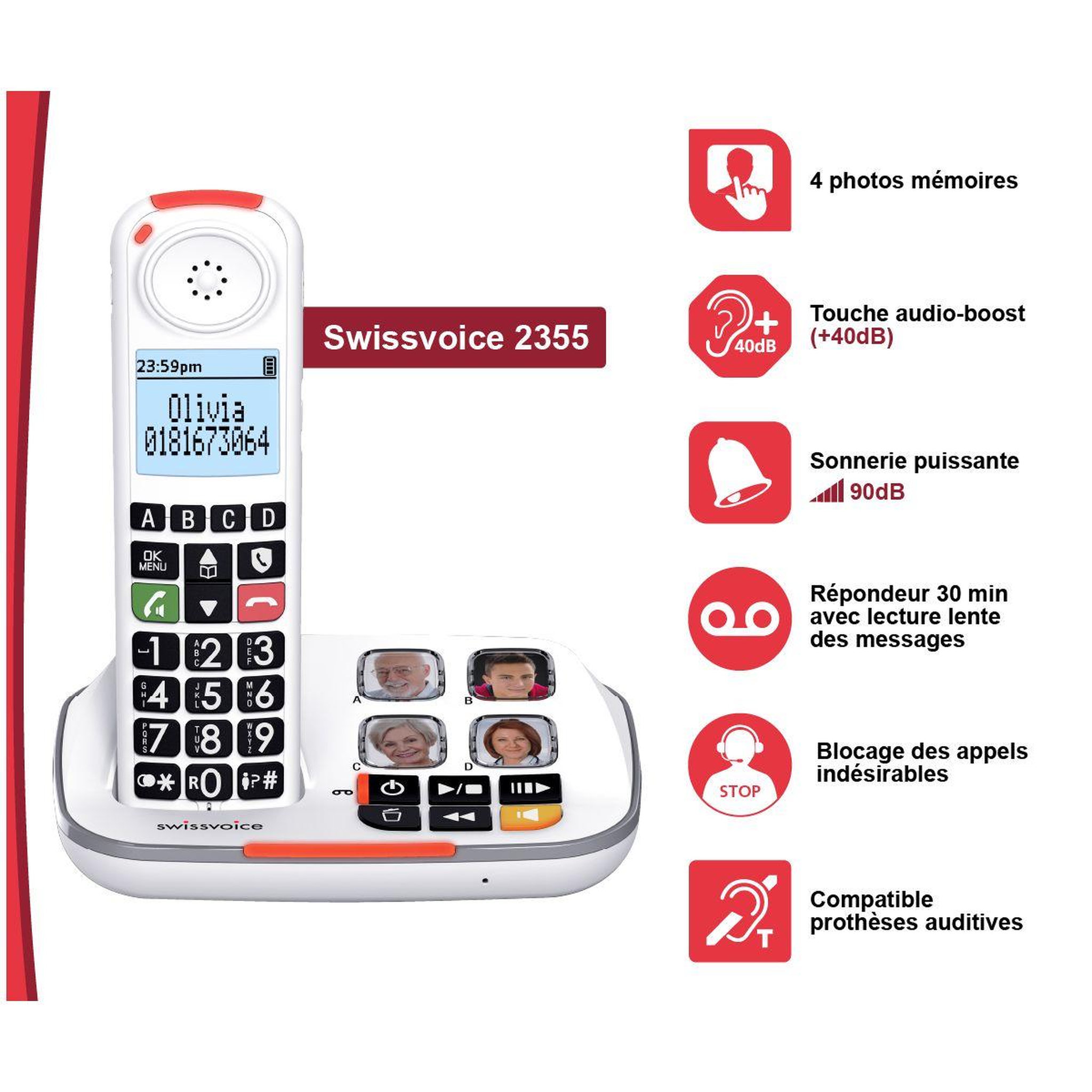 Voir la diapositive 2 : Swissvoice Téléphone sans fil xtra 2355 voice