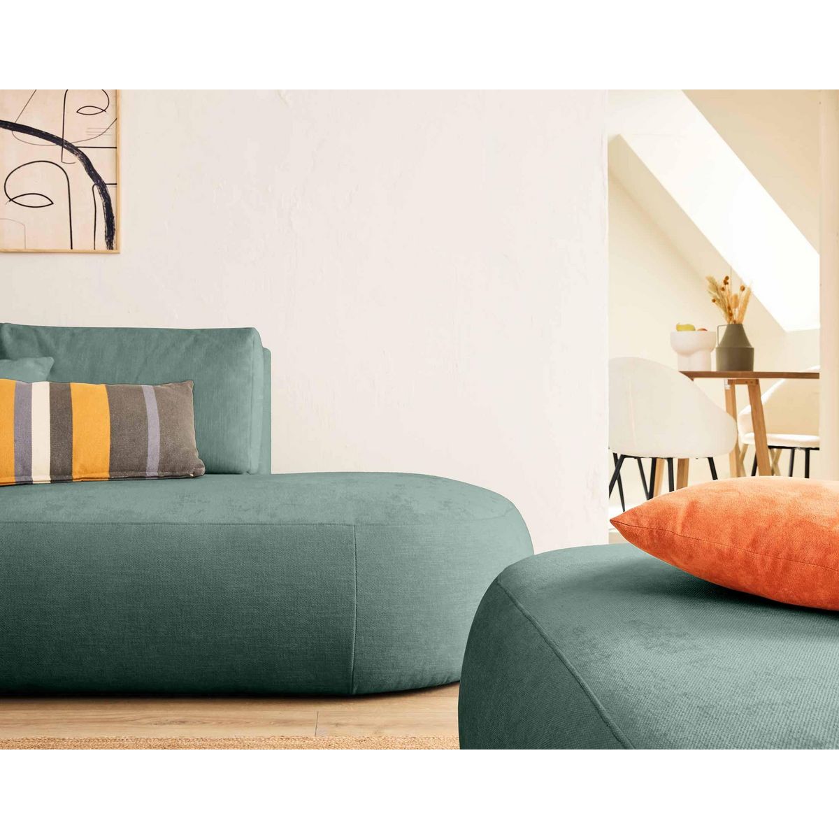 LISA DESIGN Santorini - canapé modulable d'angle gauche + pouf - 5 places - en tissu texturé