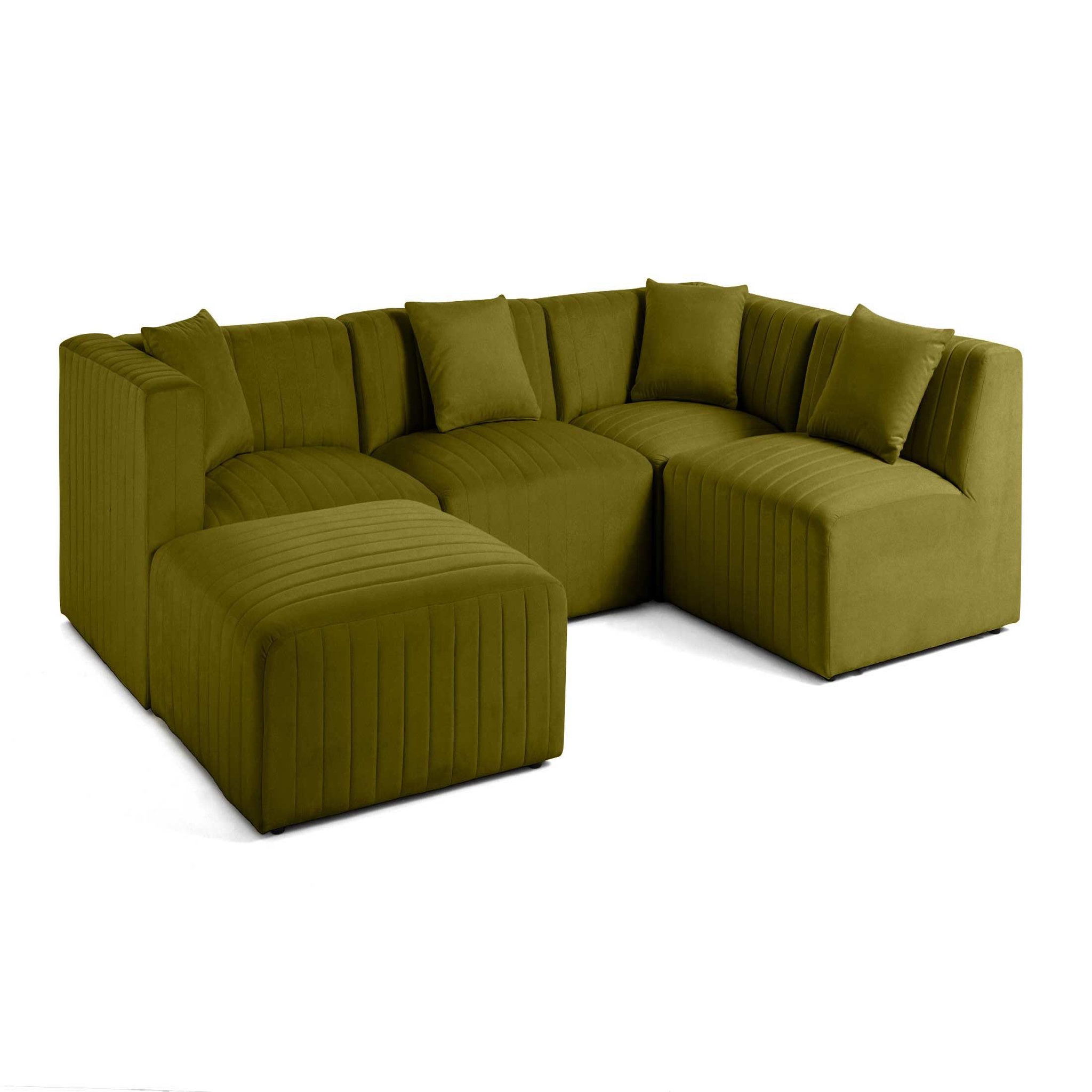 Voir la diapositive 2 : LISA DESIGN Nova - canapé modulable d'angle droit - 5 places - avec pouf d'appoint - en velours