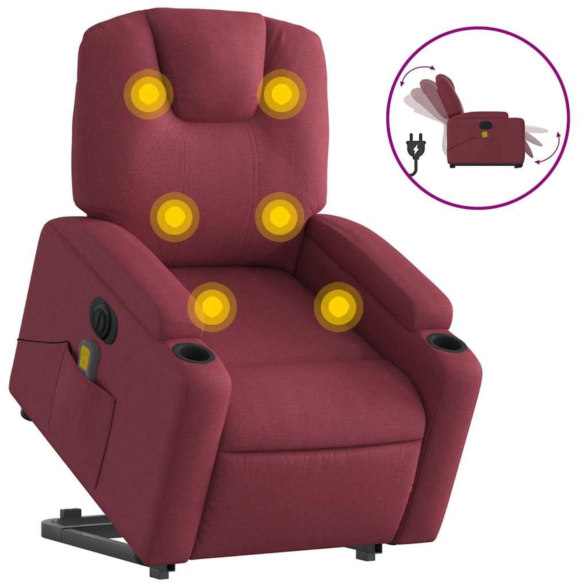 Voir la diapositive 2 : VIDAXL Fauteuil inclinable de massage electrique Rouge bordeaux Tissu