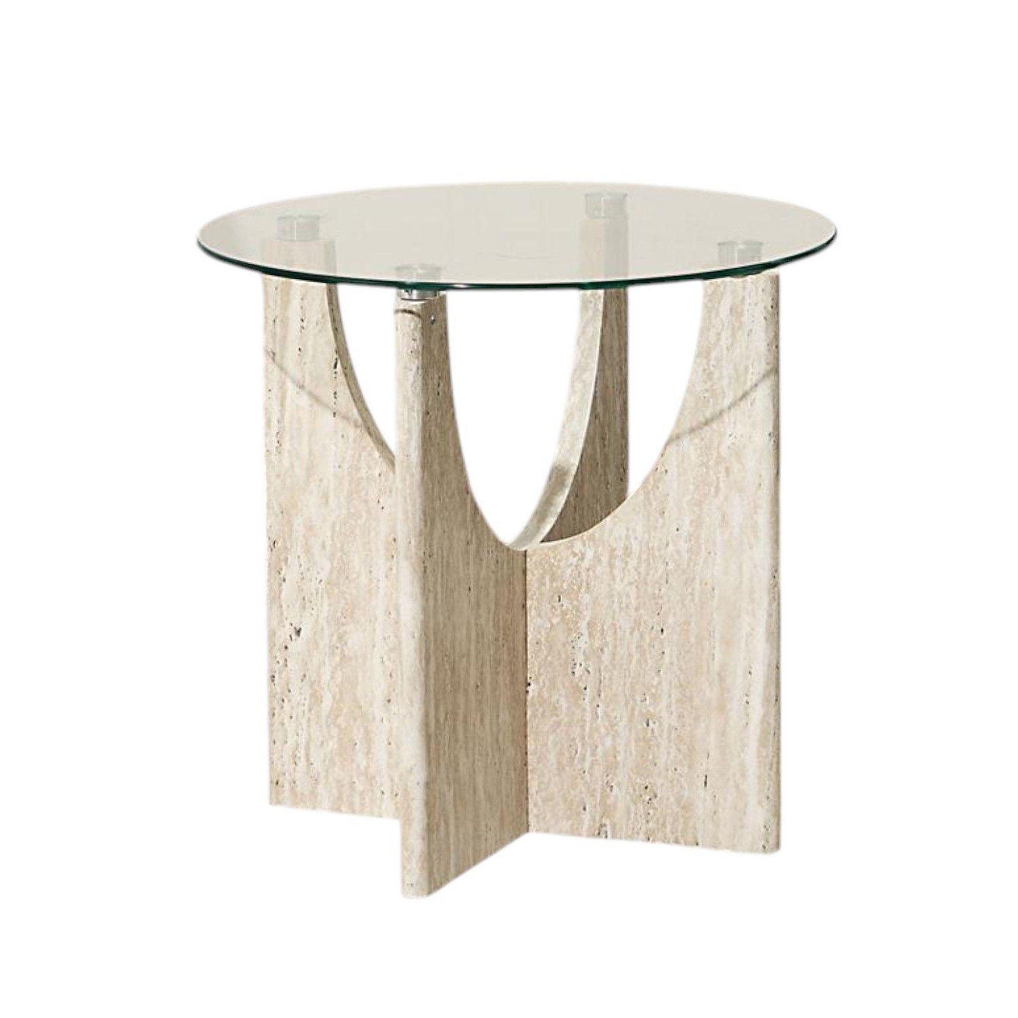 The Home Deco Factory Table d'appoint ronde effet travertin et verre pietra - beige