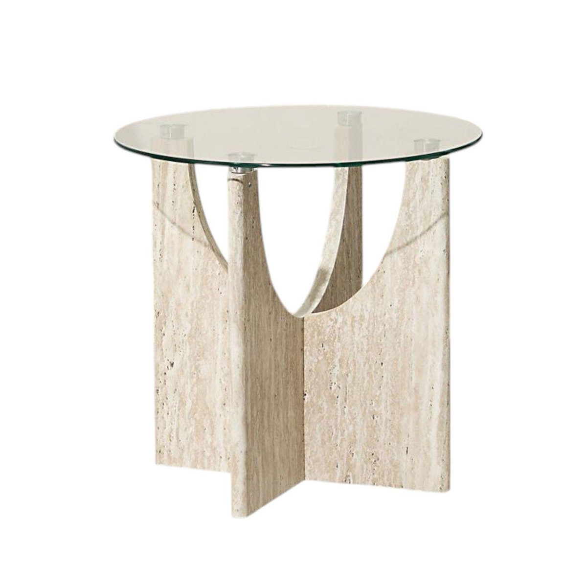 The Home Deco Factory Table d'appoint ronde effet travertin et verre PIETRA - Beige