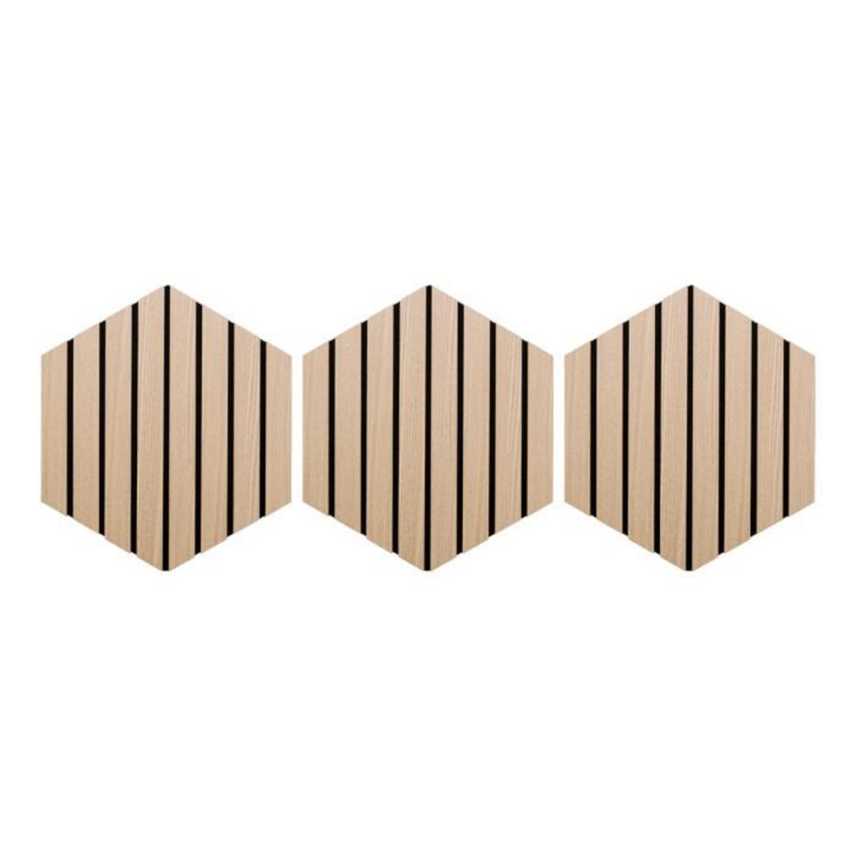 ATMOSPHERA Lot de 3 Panneaux Déco Hexagonal  Colva  30x26cm Naturel