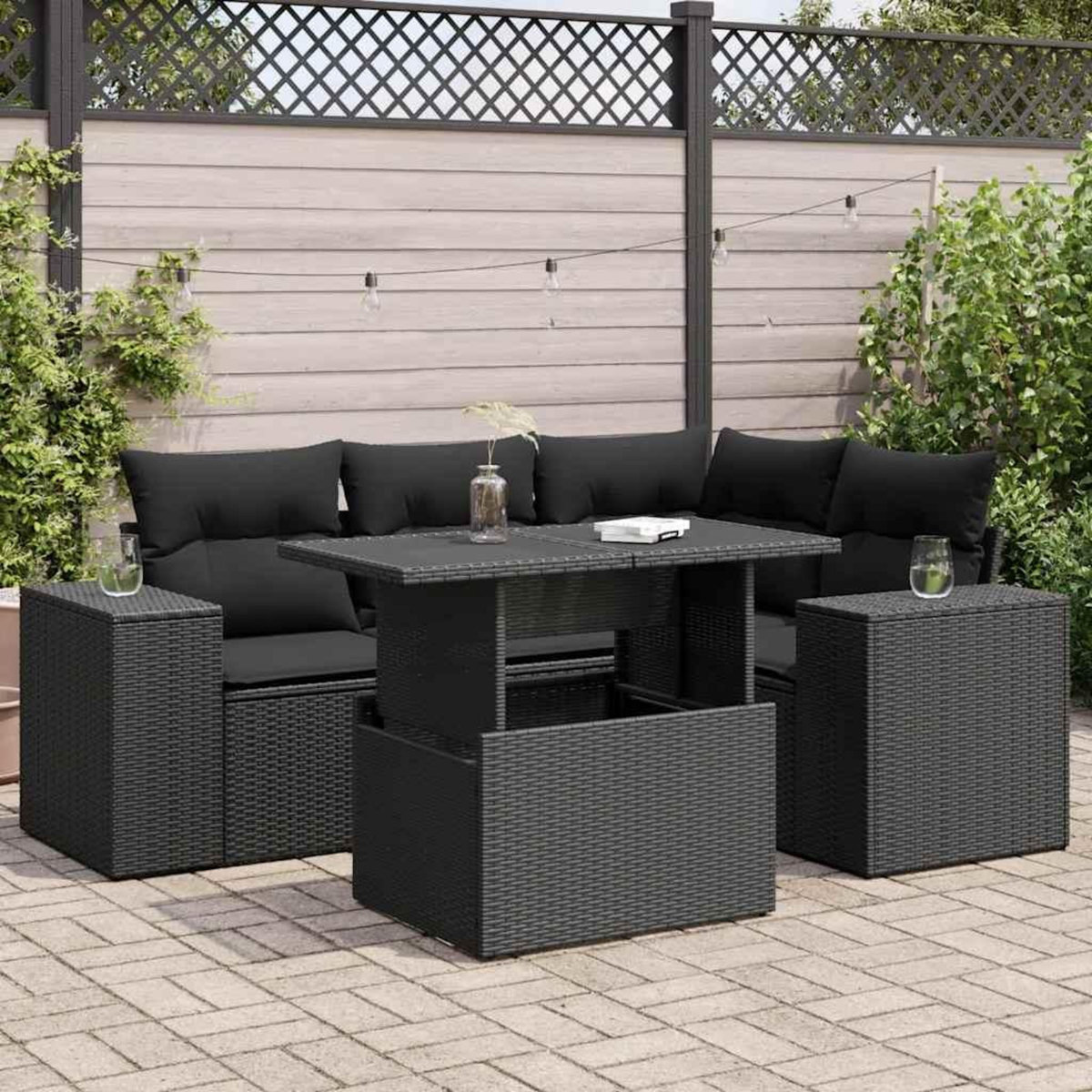 VIDAXL Salon de jardin 5 pcs avec coussins noir resine tressee