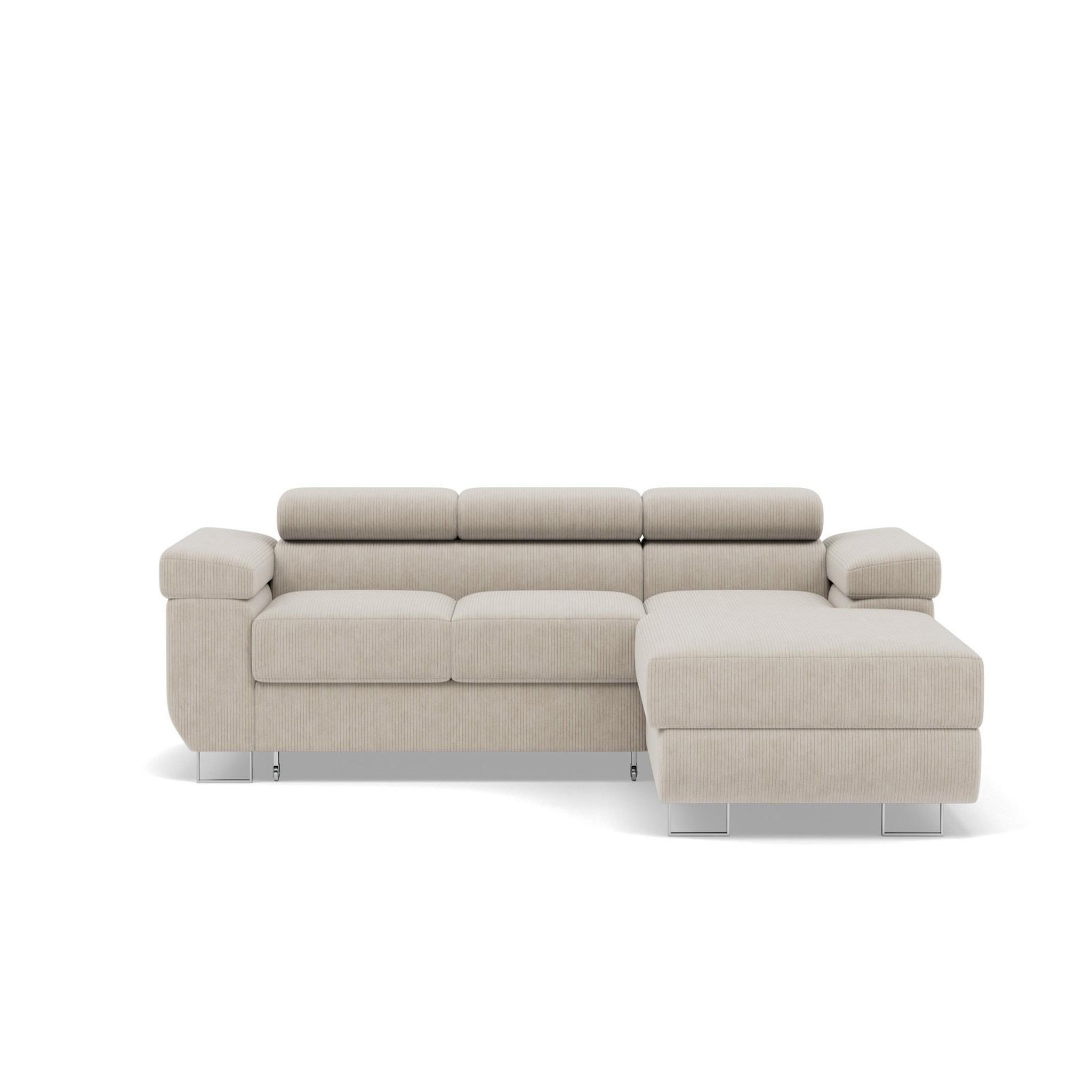 BEST MOBILIER Pablo - canapé d'angle droit - 6 places - convertible avec coffre et têtières réglables - en velours côtelé. Coloris disponibles : Gris