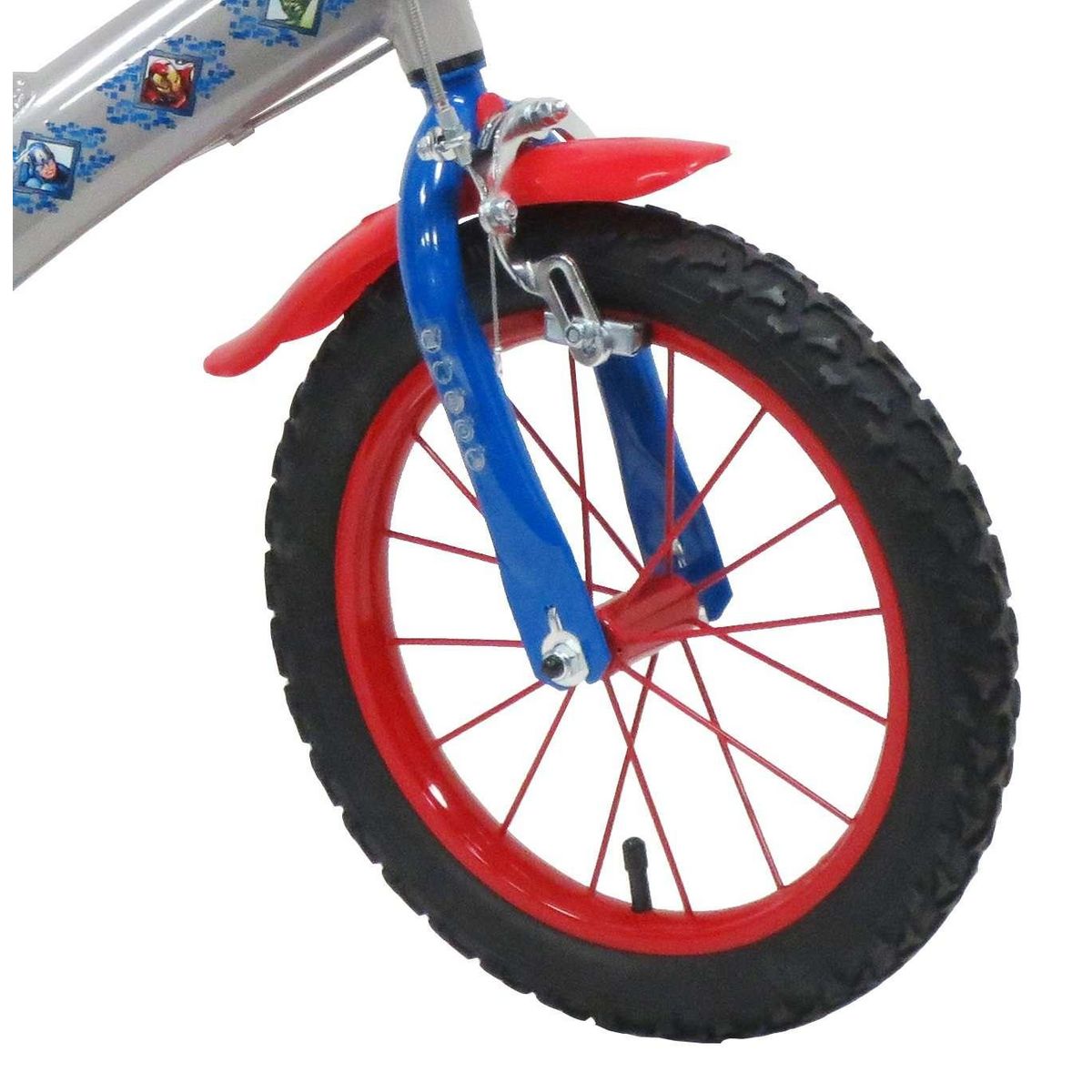 Marvel Vélo enfant - Modèle 14'' Avengers pour enfant de 95/110 cm avec stabilisateurs à molettes - Plaque décorative avant - Porte bidon - 2 freins et pneus gonflables