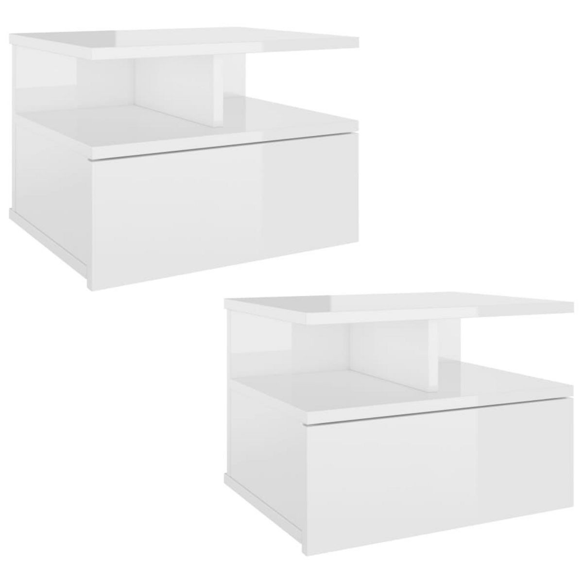 VIDAXL Tables de chevet flottantes 2pcs Blanc brillant Bois ingenierie
