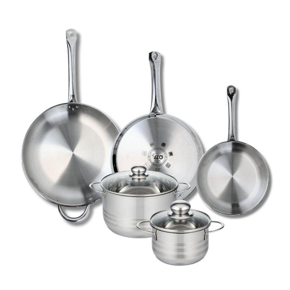 ELO Ensemble de 3 Poêles de cuisson 24, 28 et 32 cm et 2 faitouts 16 et 20 cm Elo Profi Brillant