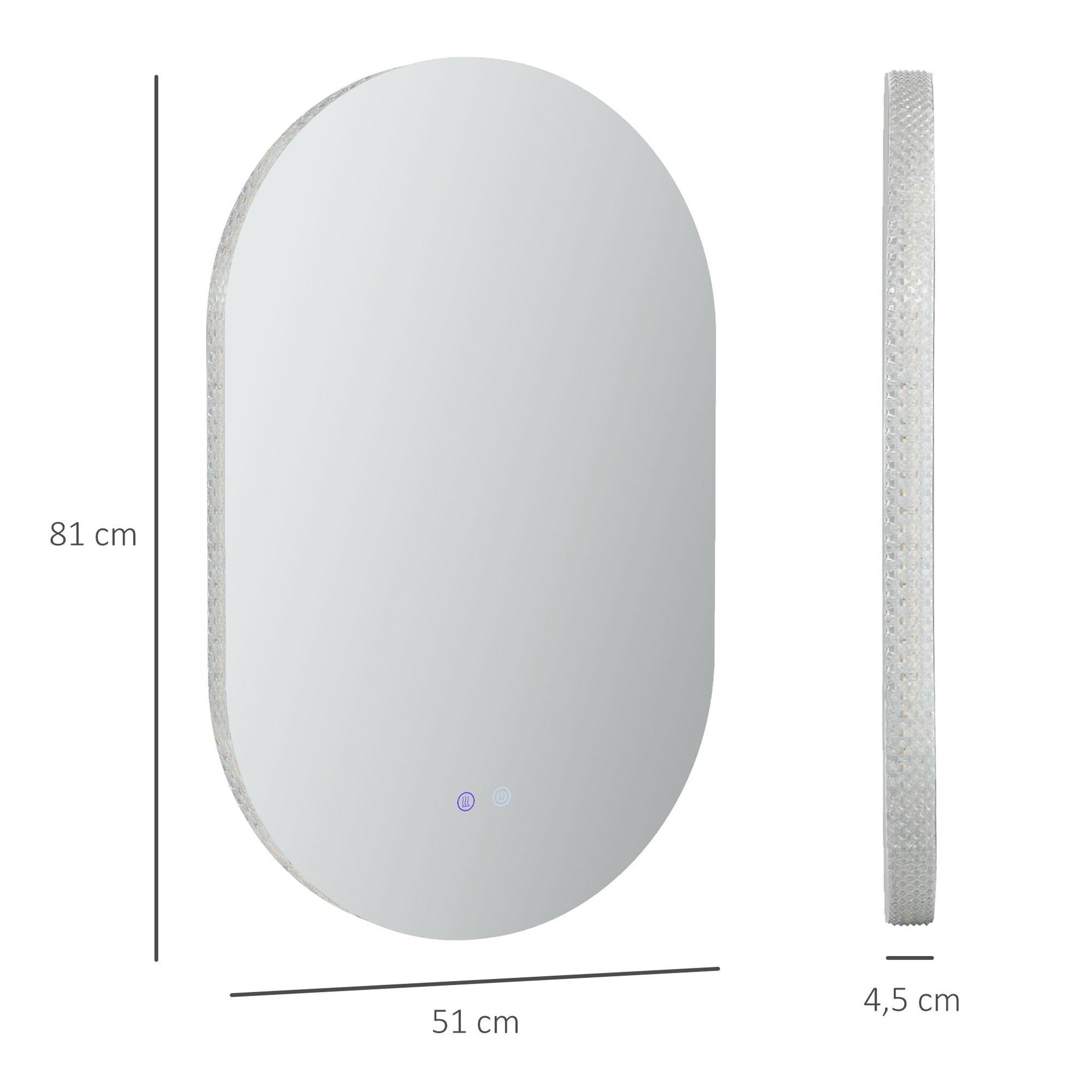Voir la diapositive 3 : KLEANKIN Miroir ovale mural lumineux LED de salle de bain - 81 x 51 cm - avec 3 couleurs, luminosité réglable interrupteur tactile système antibuée transparent