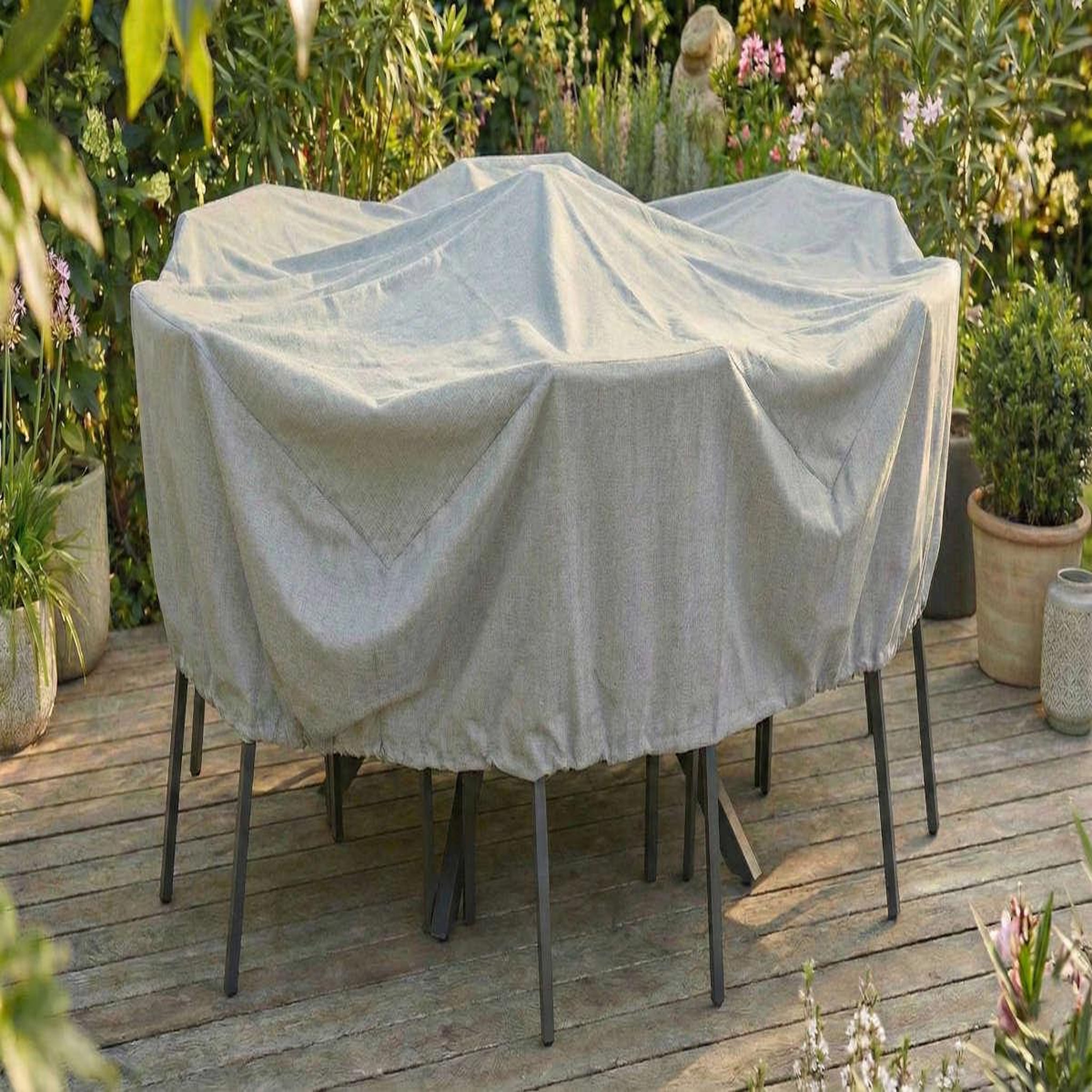 Voir la diapositive 2 : Jardiline Housse de protection cover garden pour table ronde 6 personnes+ chaises, avec trépied - ø160 x 70 cm - jardiline