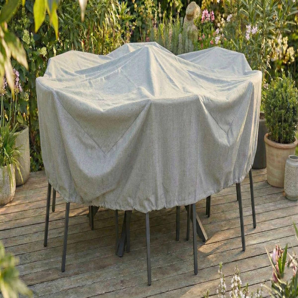 Jardiline Housse de protection Cover Garden pour table ronde 6 personnes+ chaises, avec trépied - Ø160 x 70 cm - Jardiline