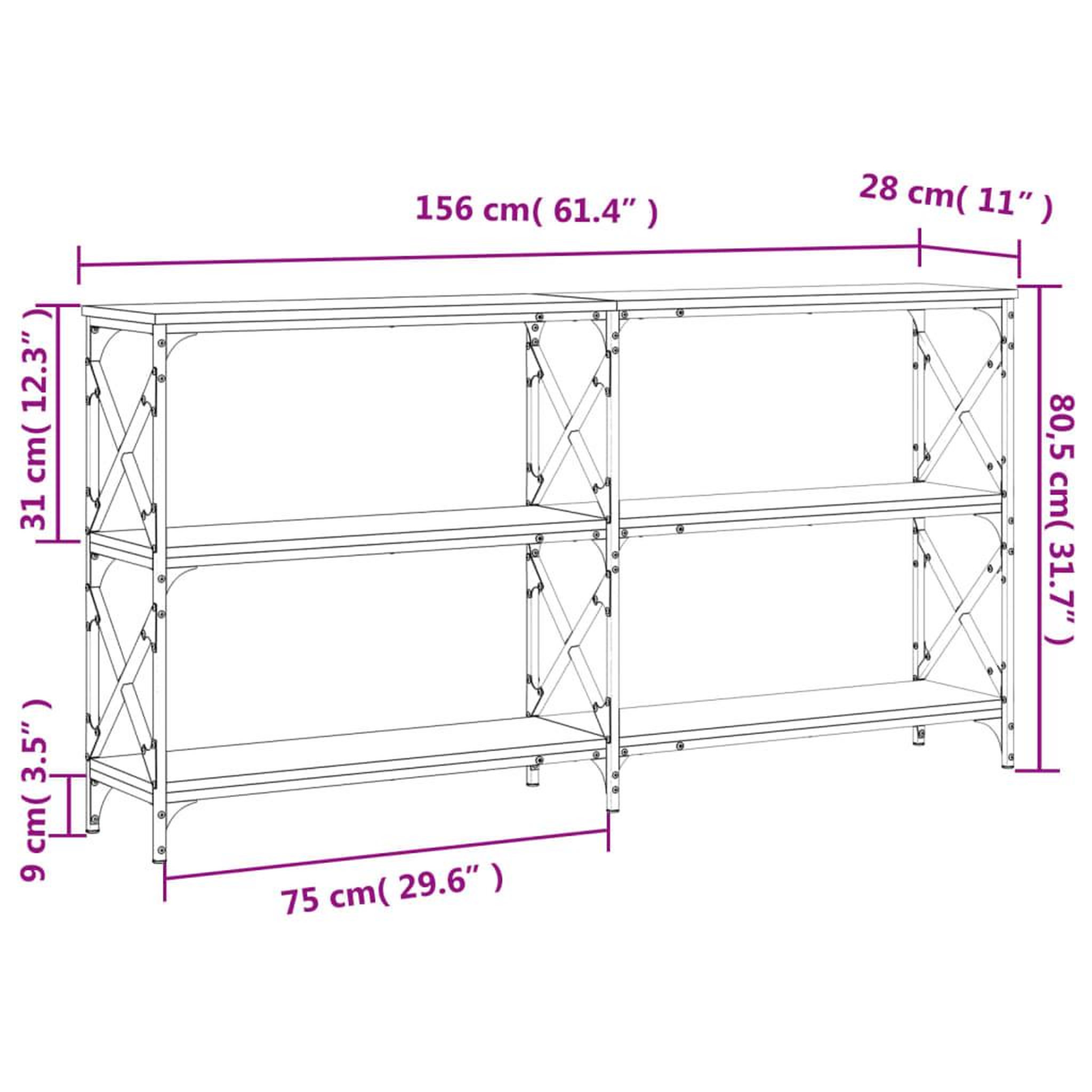 Voir la diapositive 6 : VIDAXL Table console chene fume 156x28x80,5 cm bois d'ingenierie
