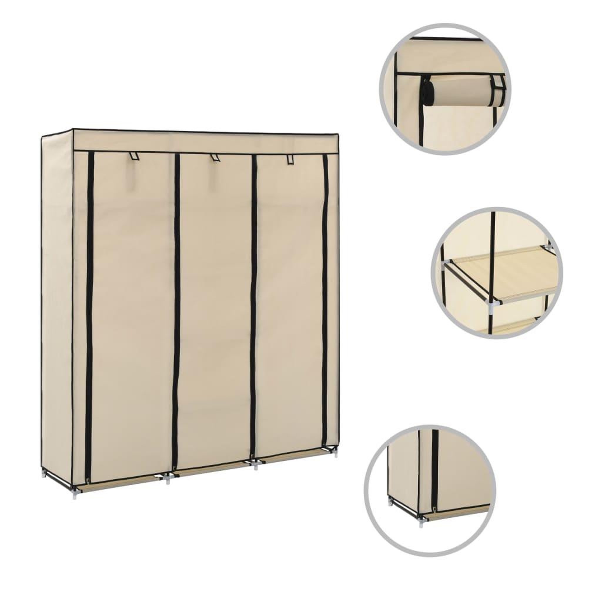 Voir la diapositive 2 : VIDAXL Armoire avec compartiments et barres Creme 150x45x175 cm Tissu