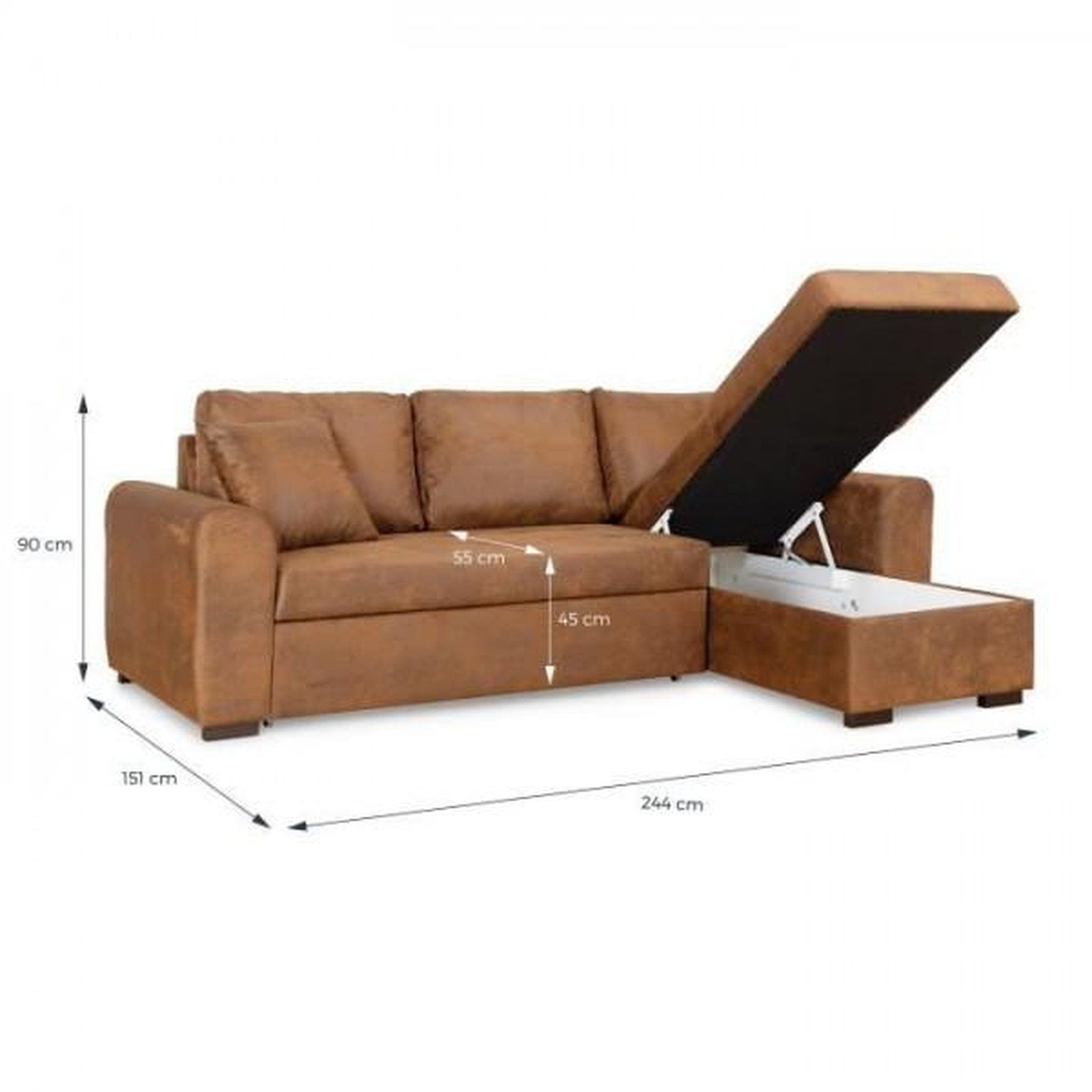 Voir la diapositive 4 : MARKET24 Canapé d'angle convertible réversible 4 places - Tissu Marron vintage - L 244 x P 151 x H 90 -HAMILTON -Fabriqué en Ukraine