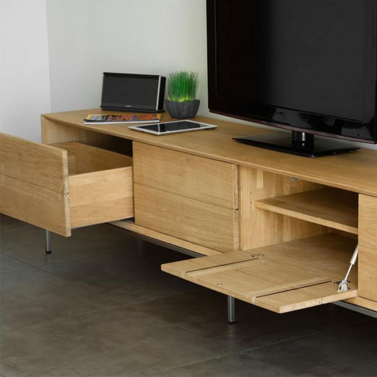 Paris Prix Meuble TV 2 Tiroirs 2 Portes  Kubico  225cm Chêne Massif