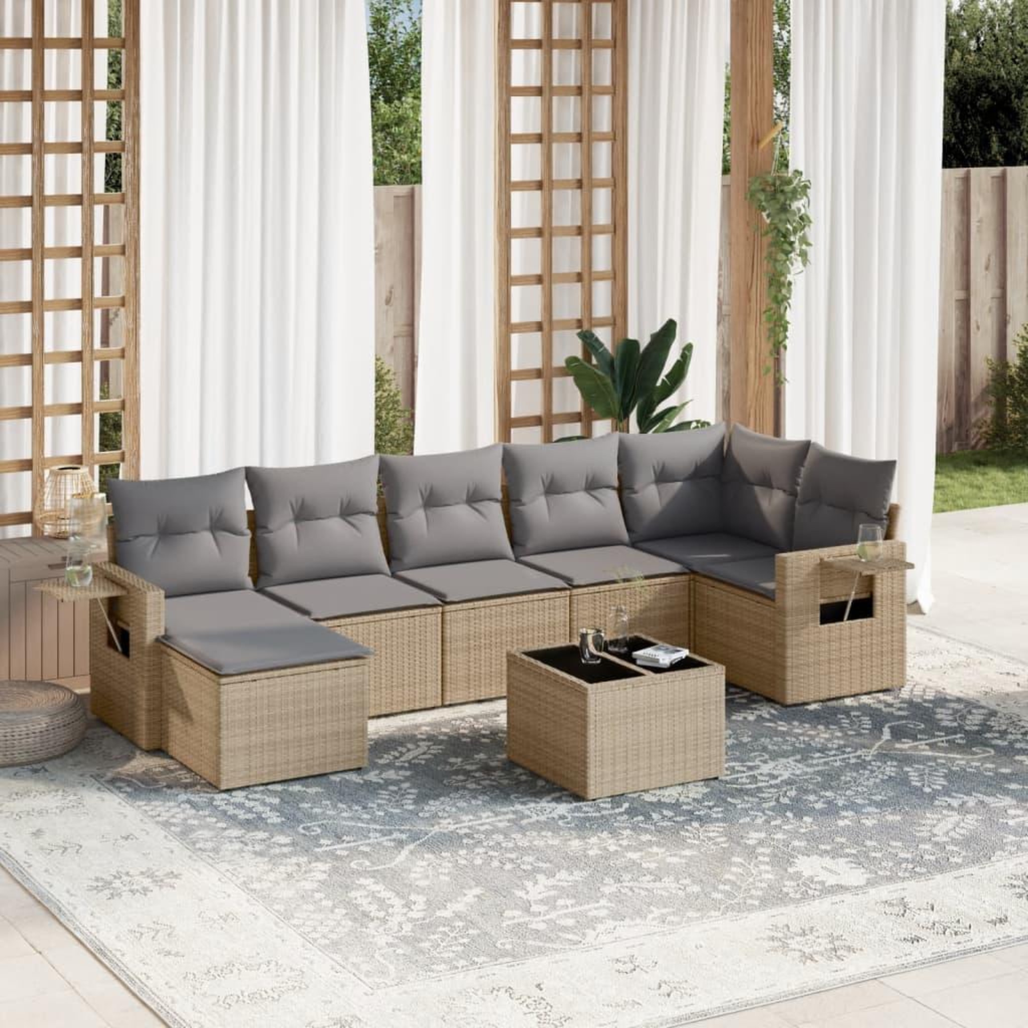 VIDAXL Salon de jardin avec coussins 8 pcs beige resine tressee