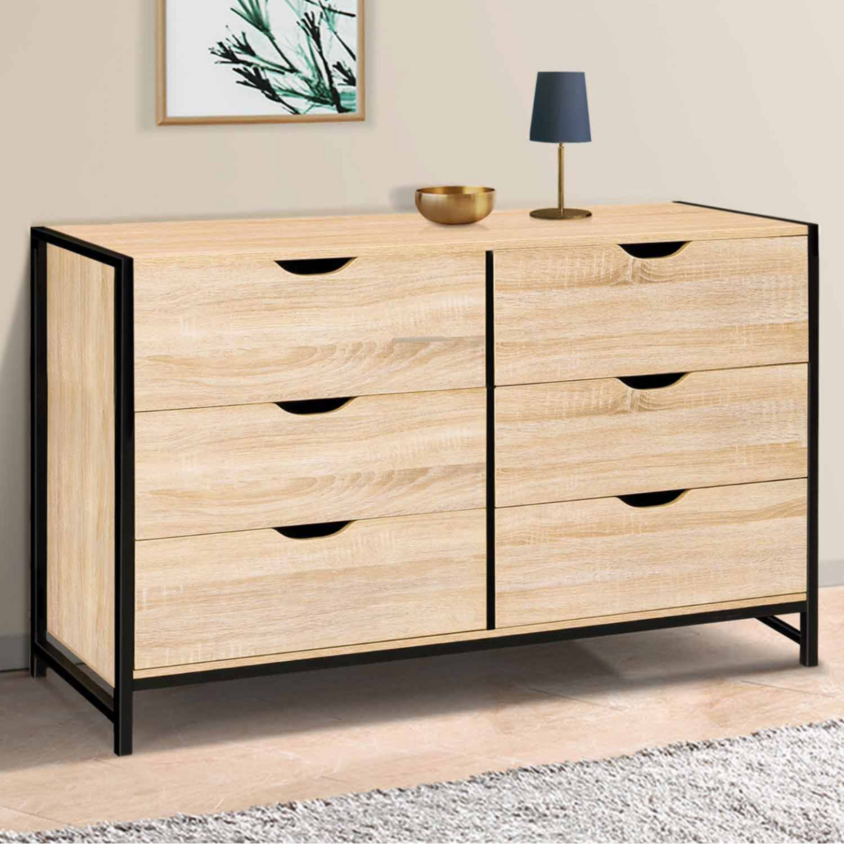 ID MARKET Commode 6 tiroirs DETROIT XXL 140 cm design industriel