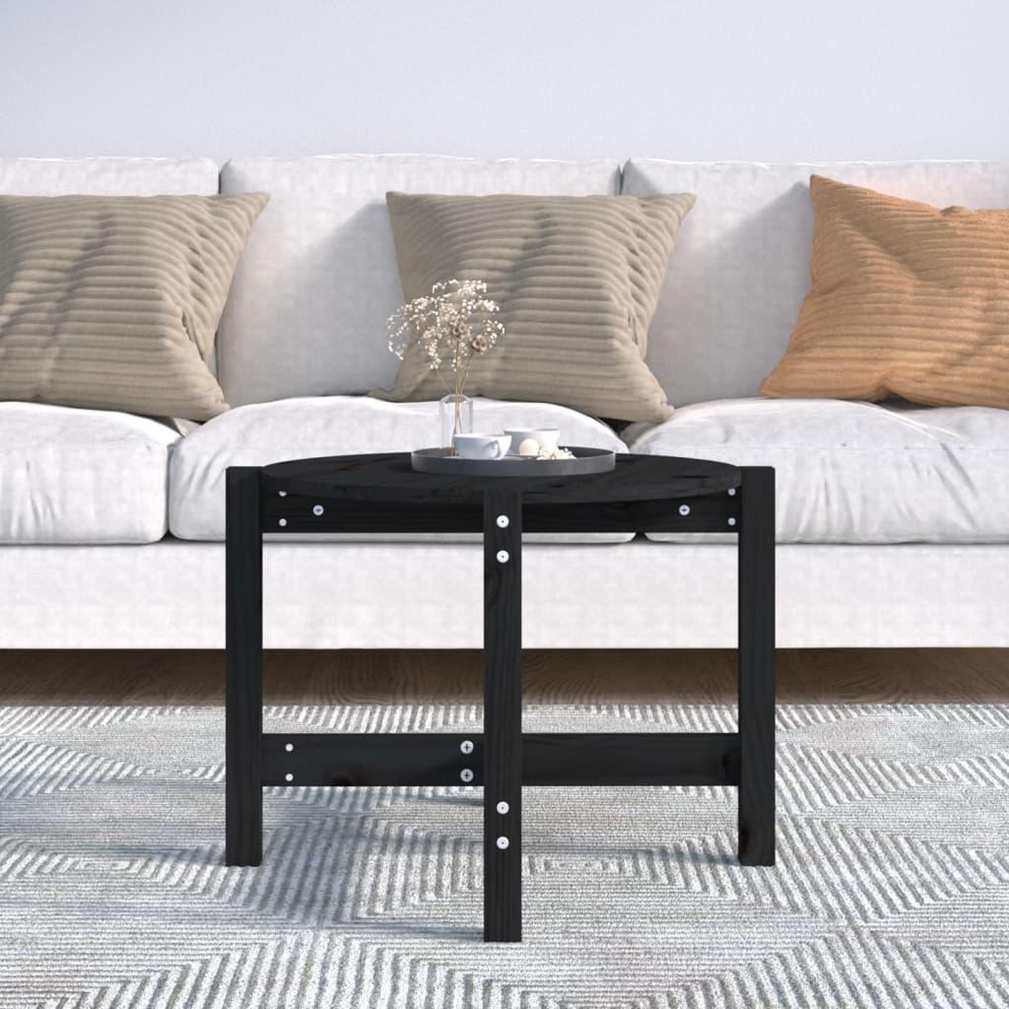 Voir la diapositive 3 : VIDAXL Table basse Noir Ø 62,5x45 cm Bois massif de pin