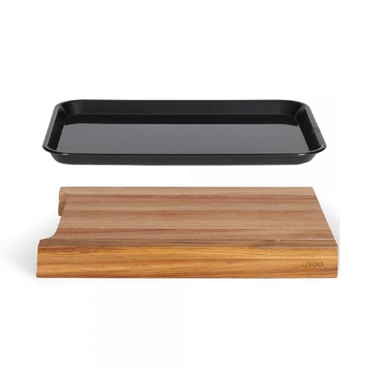 LIVOO Planche à découper bois 36.5x27.5cm + bac récupérateur - MES155